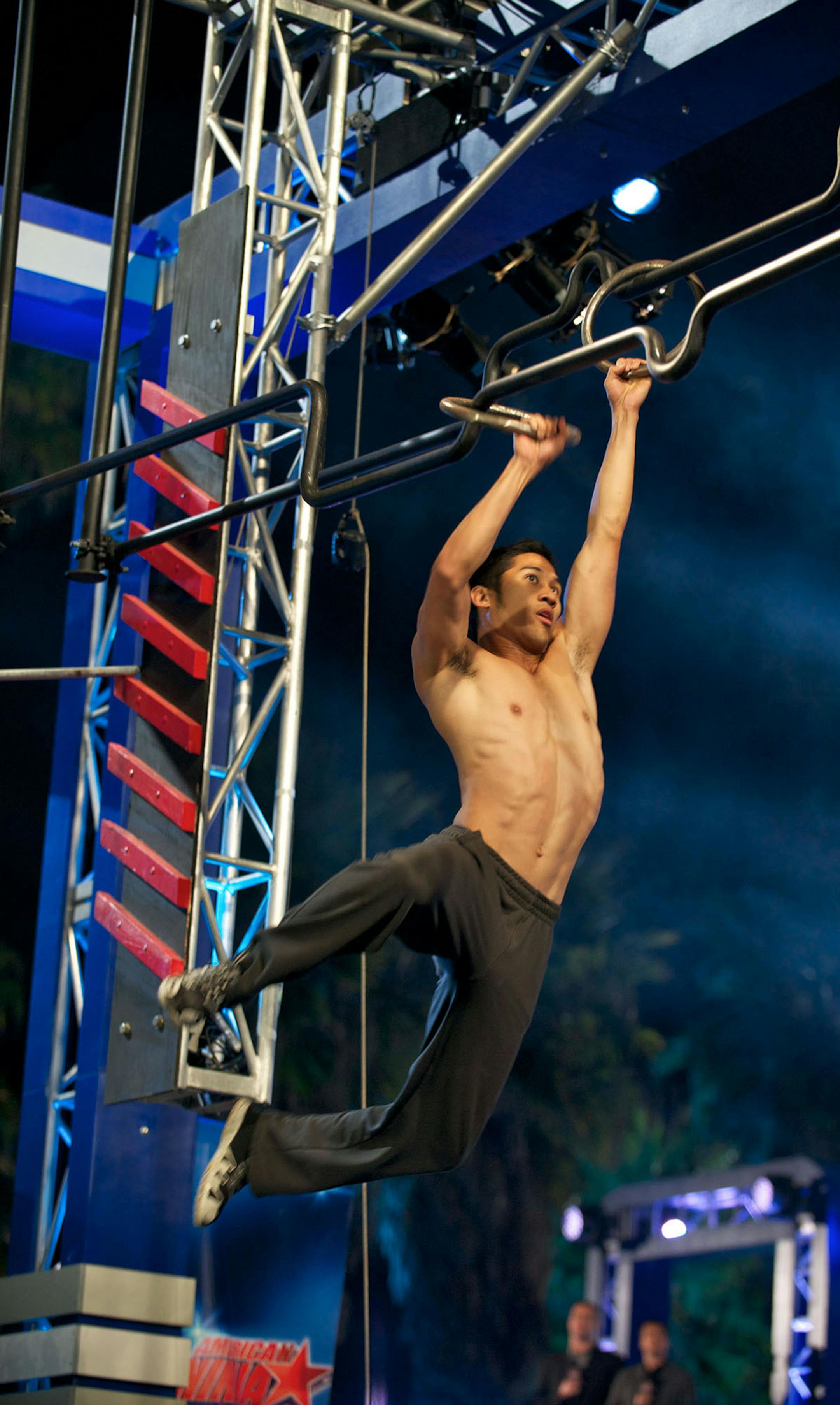 A competitor races through the "American Ninja Warrior" obstacle course during 2012 regional qualifying competitions in Venice, Calif. MUST CREDIT: Brandon Hickman - G4.