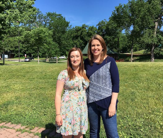 Nursing students Emelia Weicker Mickman, left, and Cassie Bonstrom learned in class of their shared link to a controversial death 30 years ago.
