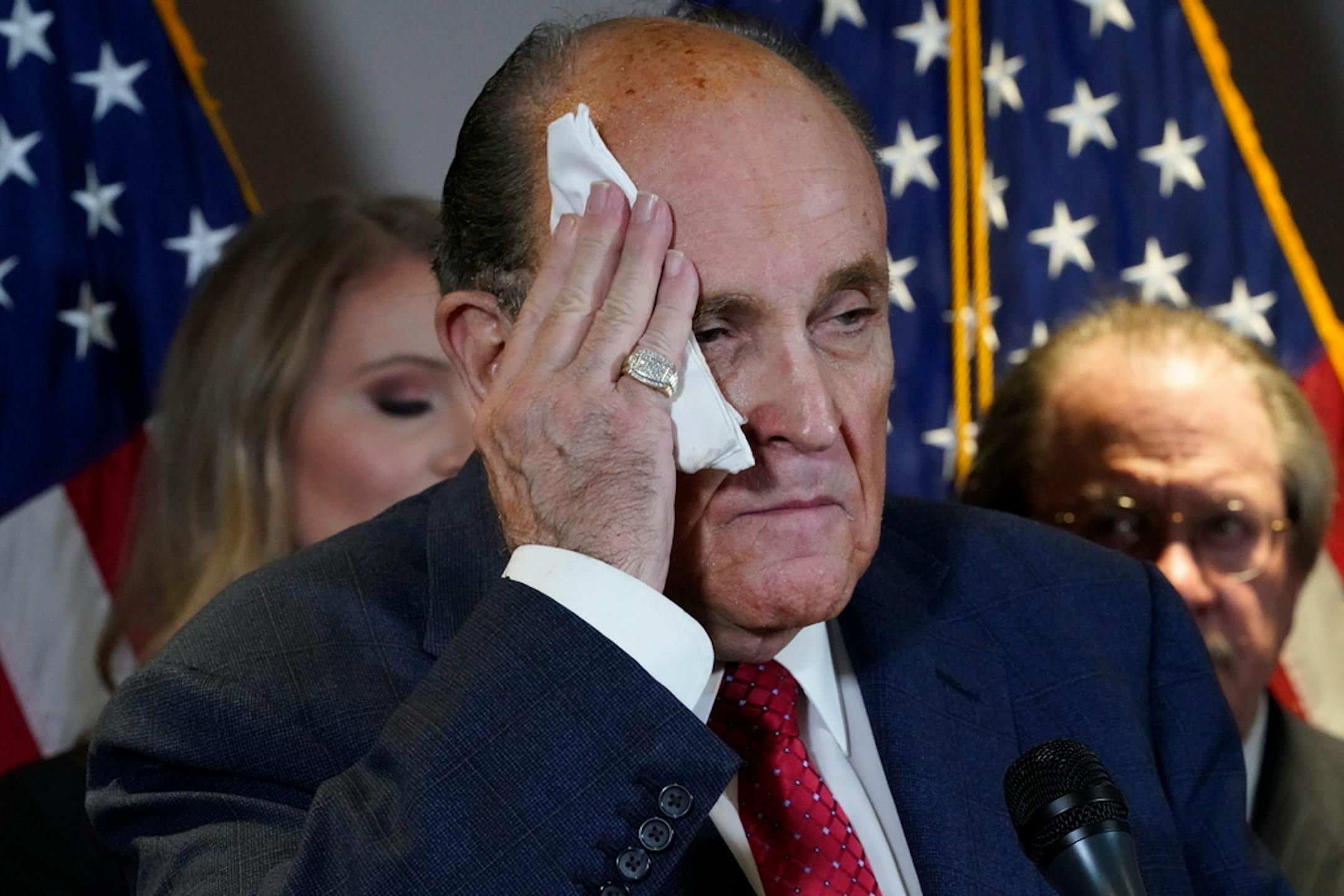 Former Mayor of New York Rudy Giuliani, a lawyer for President Donald Trump, speaks during a news conference at the Republican National Committee headquarters, Thursday Nov. 19, 2020, in Washington. (AP Photo/Jacquelyn Martin)