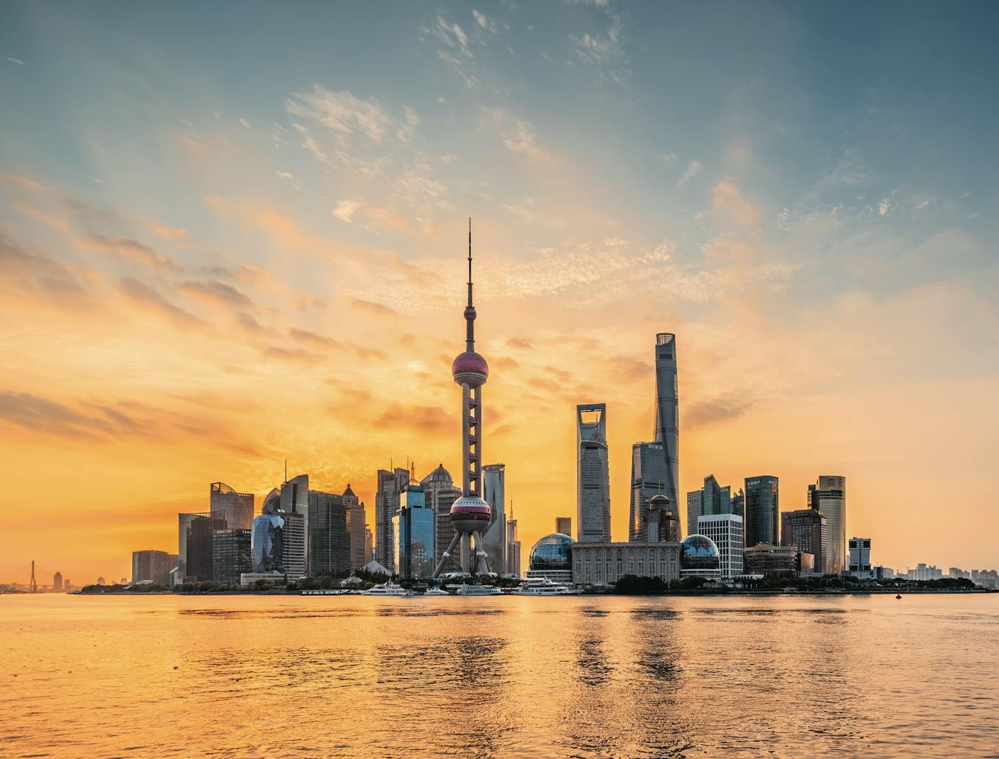 Panoramic skyline of Shanghai,China,Sunrise,Lu Jia Zui,Shanghai