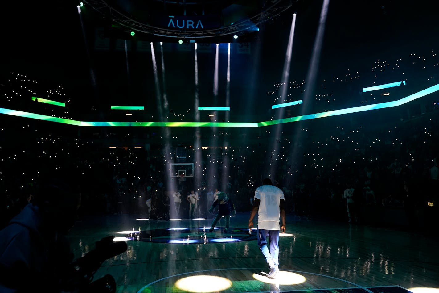 Minnesota Timberwolves guard Shake Milton stands on the court before an NBA basketball game against the Boston Celtics, Monday, Nov. 6, 2023, in Minneapolis. (AP Photo/Abbie Parr)