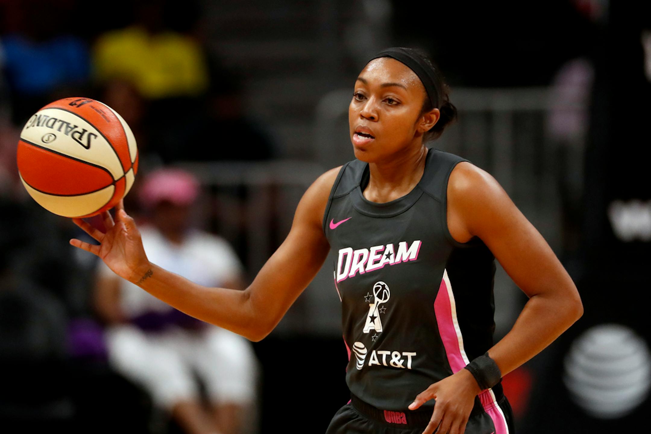 FILE - Atlanta Dream guard Renee Montgomery during a game in 2019.