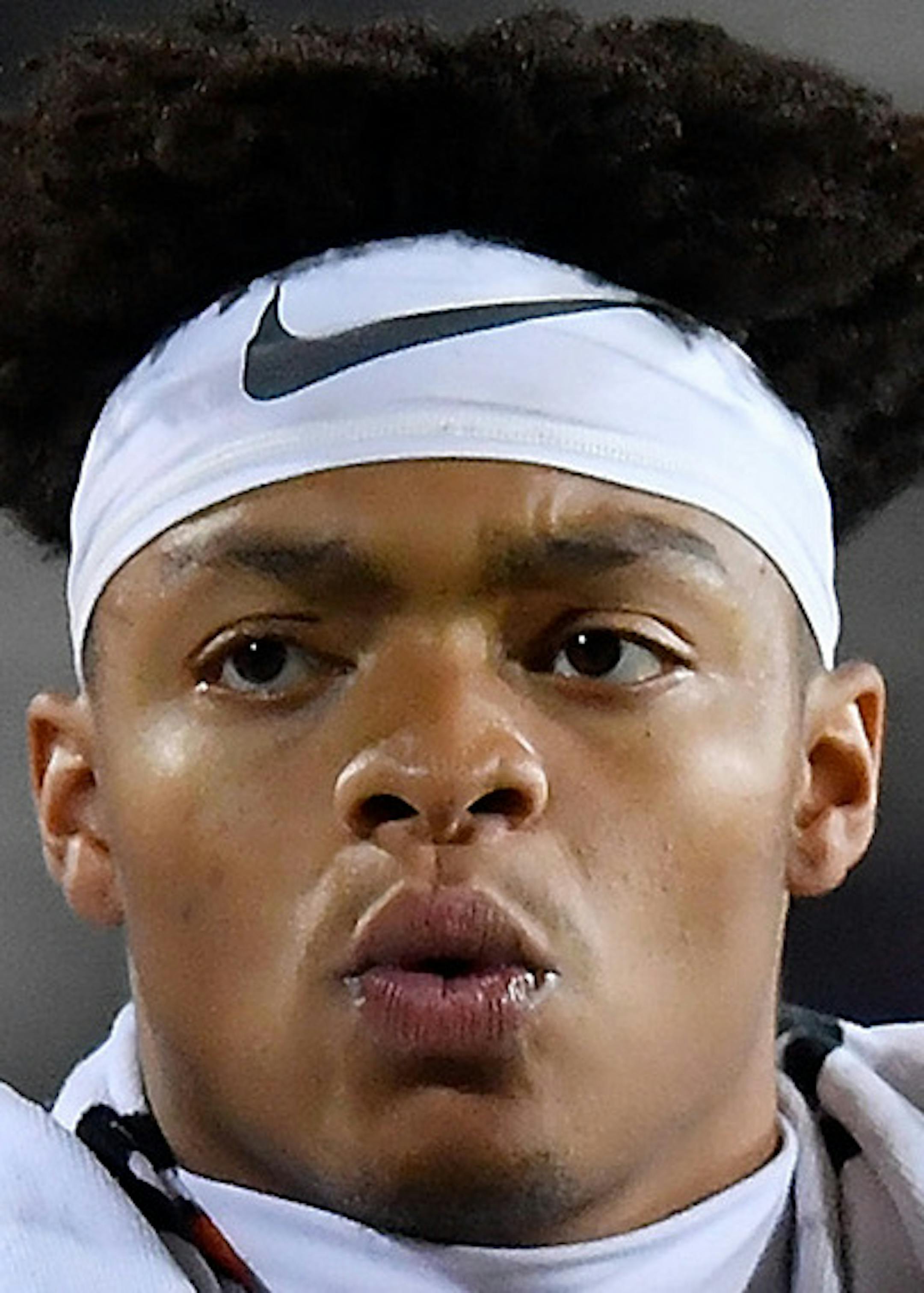 Justin Fields of the Ohio State Buckeyes looks on from the sideline in the fourth quarter against Northwestern at Ryan Field in Evanston, Ill., on Friday, Oct. 18, 2019. The visiting Buckeyes won, 52-3. (Quinn Harris/Getty Images/TNS) ORG XMIT: 1465631