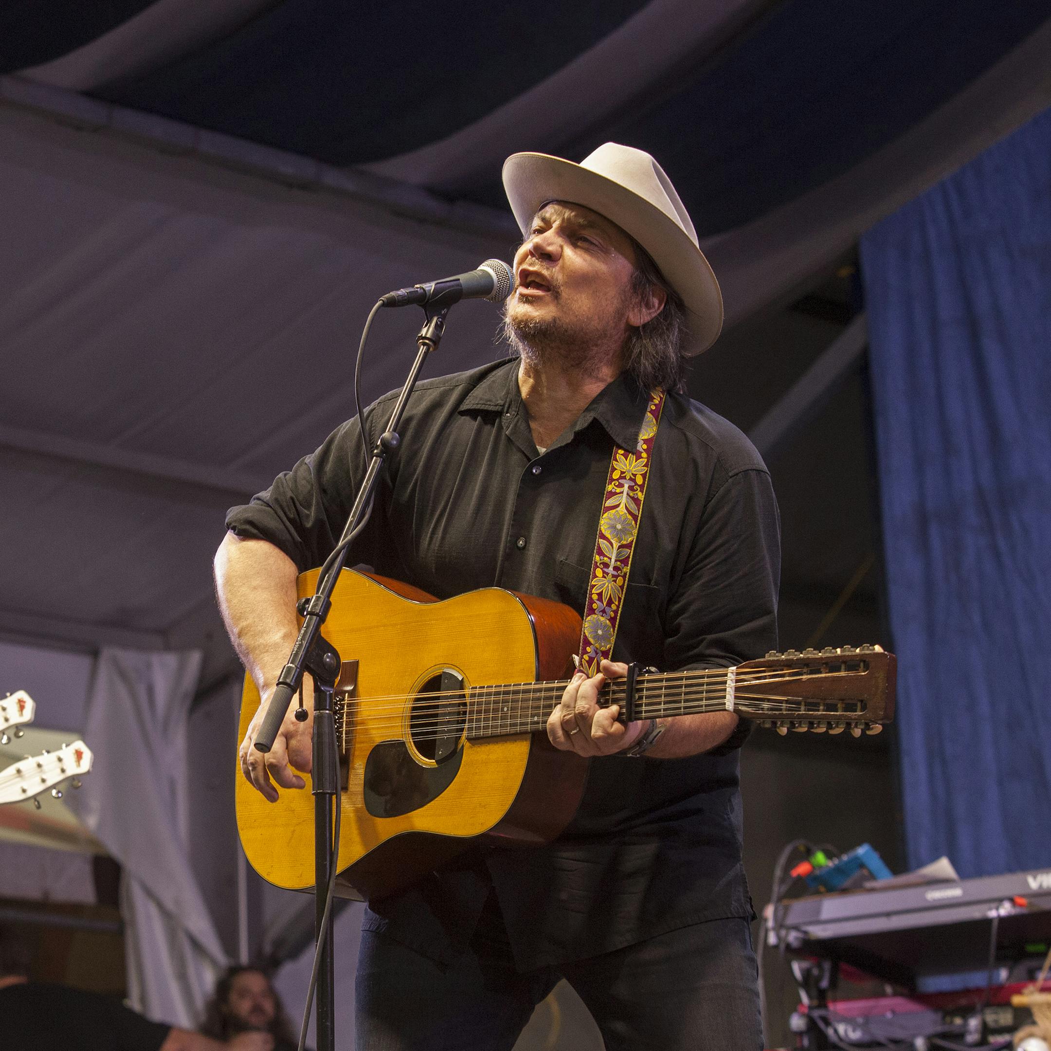 Nels Cline and Jeff Tweedy perform with Wilco at the New Orleans Jazz & Heritage Festival, on Friday, April 24, 2015 in New Orleans. (Photo by Barry Brecheisen/Invision/AP) ORG XMIT: INVW