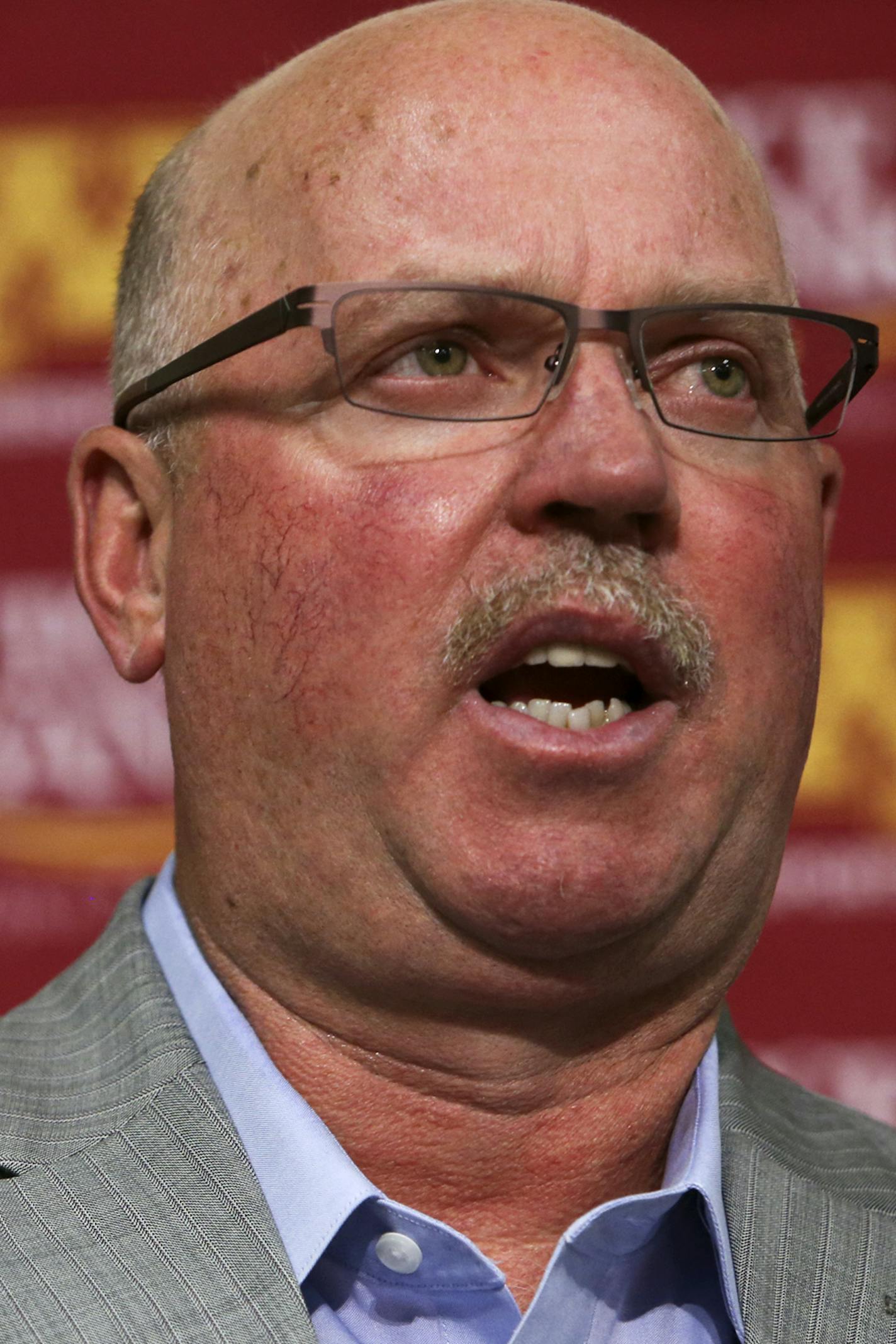 University of Minnesota football coach Jerry Kill at the opening fall camp press conference in Bierman football building in Minneapolis, MN, Tuesday, July 30, 2013.](DAVID JOLES/STARTRIBUNE) djoles@startribune.com University of Minnesota football coach Jerry Kill at the opening fall camp press conference in Bierman football building in Minneapolis, MN, Tuesday, July 30, 2013. ORG XMIT: MIN1307301447304187