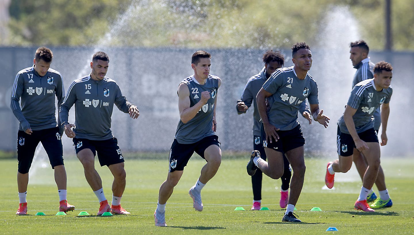 Minnesota United players practiced at the National Sports Center in Blaine.