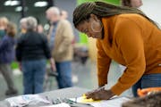 Alicia Jackson-Thole of Logan Park cast her vote over whether to merge the three Northeast neighborhood associations of Beltrami, Logan Park and North