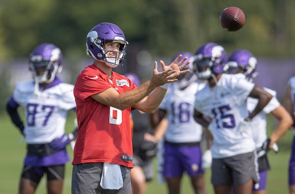 Vikings quarterback Kirk Cousins (8) took to the field for practice at the TCO Performance Center, Wednesday, August 25, 2021 in Eagan, MN. ] ELIZABET