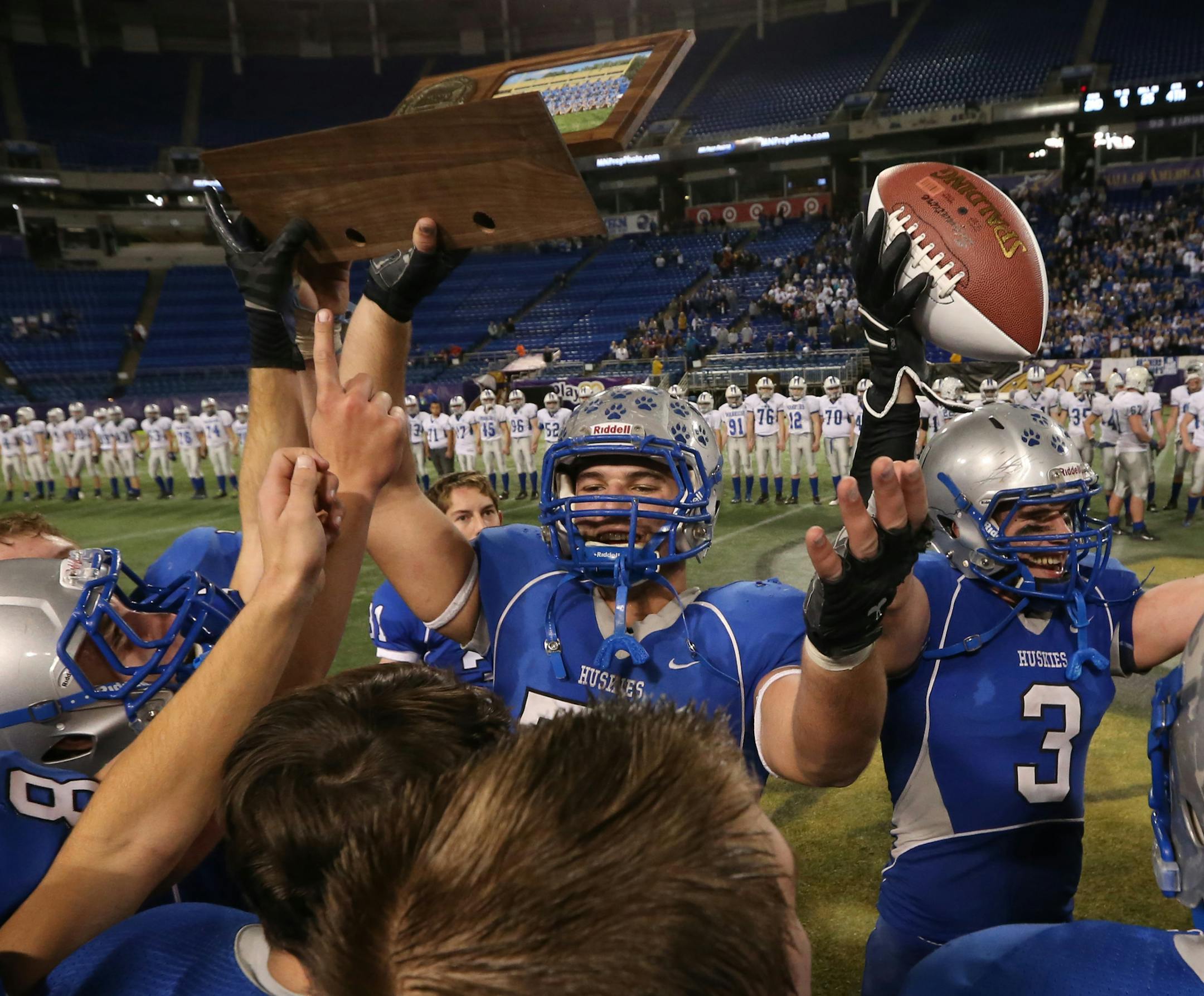 Owatonna celebrated its Class 5A Prep Bowl win over Brainerd.