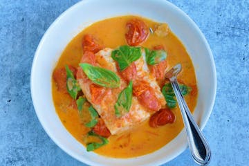 Poached Fish in Creamy, Spicy Tomato Broth 