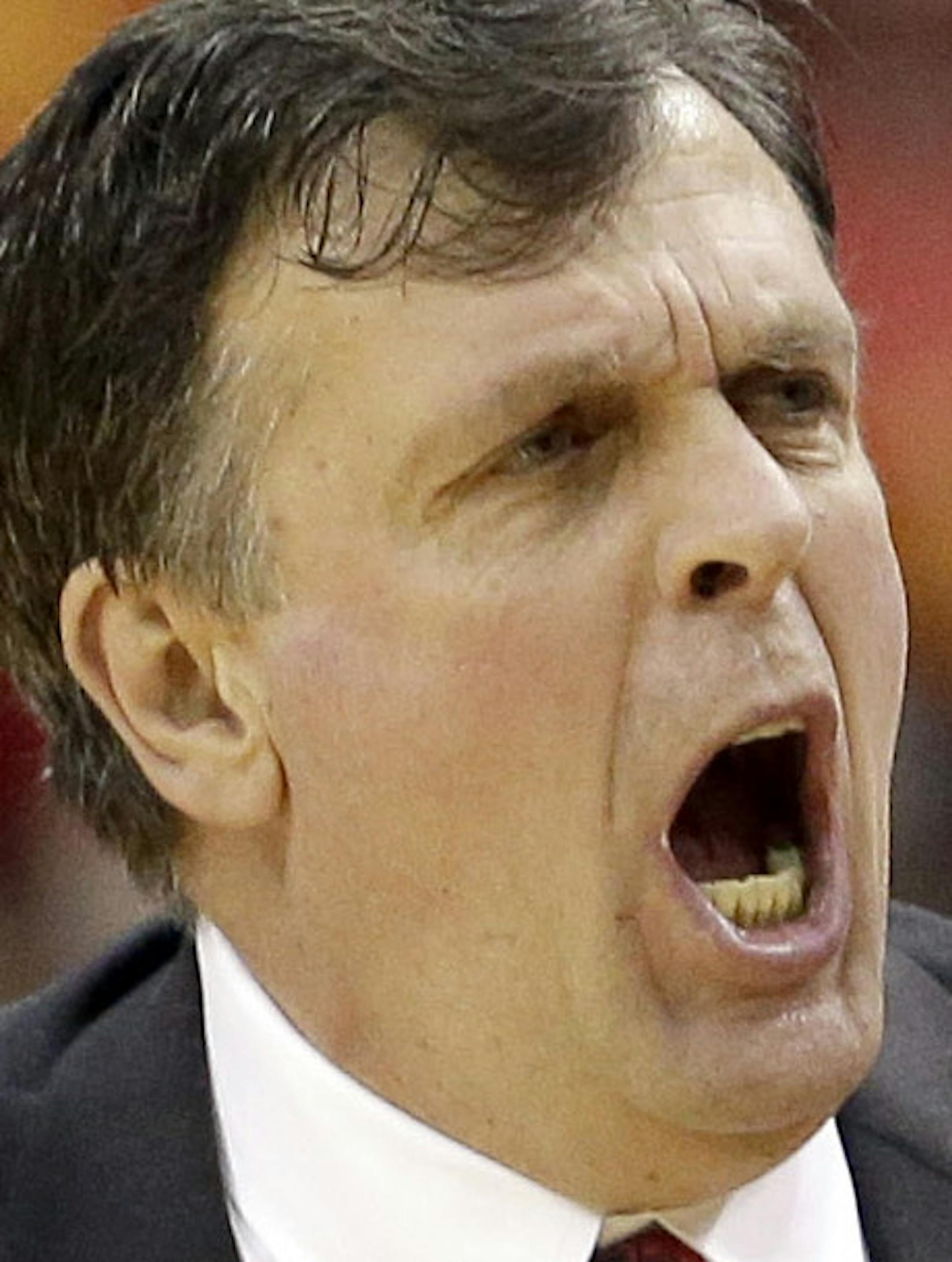 Houston Rockets head coach Kevin McHale argues a foul call during the first half in Game 7 of the NBA basketball Western Conference semifinals against the Los Angeles Clippers Sunday, May 17, 2015, in Houston. (AP Photo/David J. Phillip)