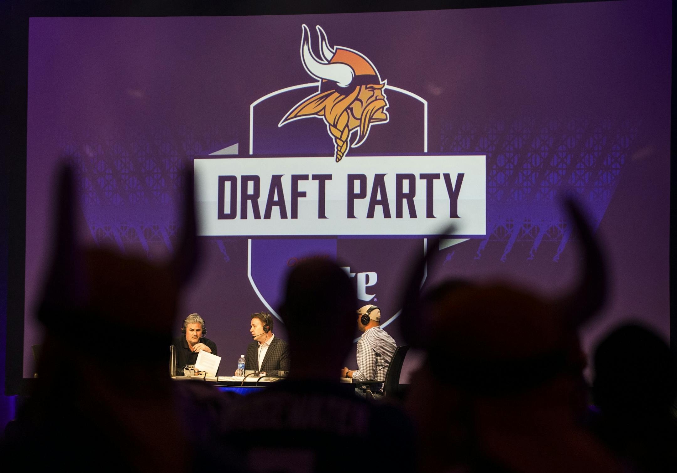Announcers talked the draft on Thursday, April 30, 2015, at the Vikings Draft Party at the Convention Center in Minneapolis, Minn.
