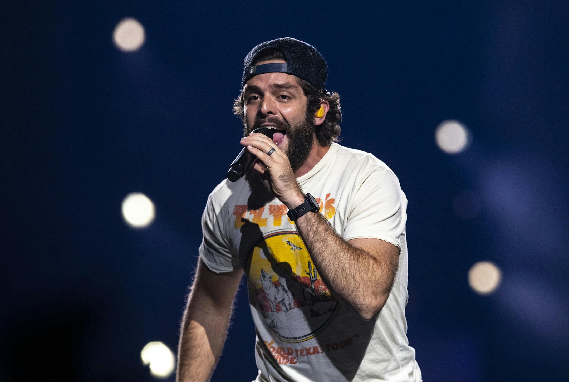 Thomas Rhett performed in front of a sold out crowd at Xcel Energy Center in St. Paul on Saturday night.]
ALEX KORMANN • alex.kormann@startribune.com Country superstar Thomas Rhett performed at the Xcel Energy Center in St. Paul, MN on Saturday September 7, 2019. Opening acts included his father, Rhett Akins, as well as Dustin Lynch and Russell Dickerson.