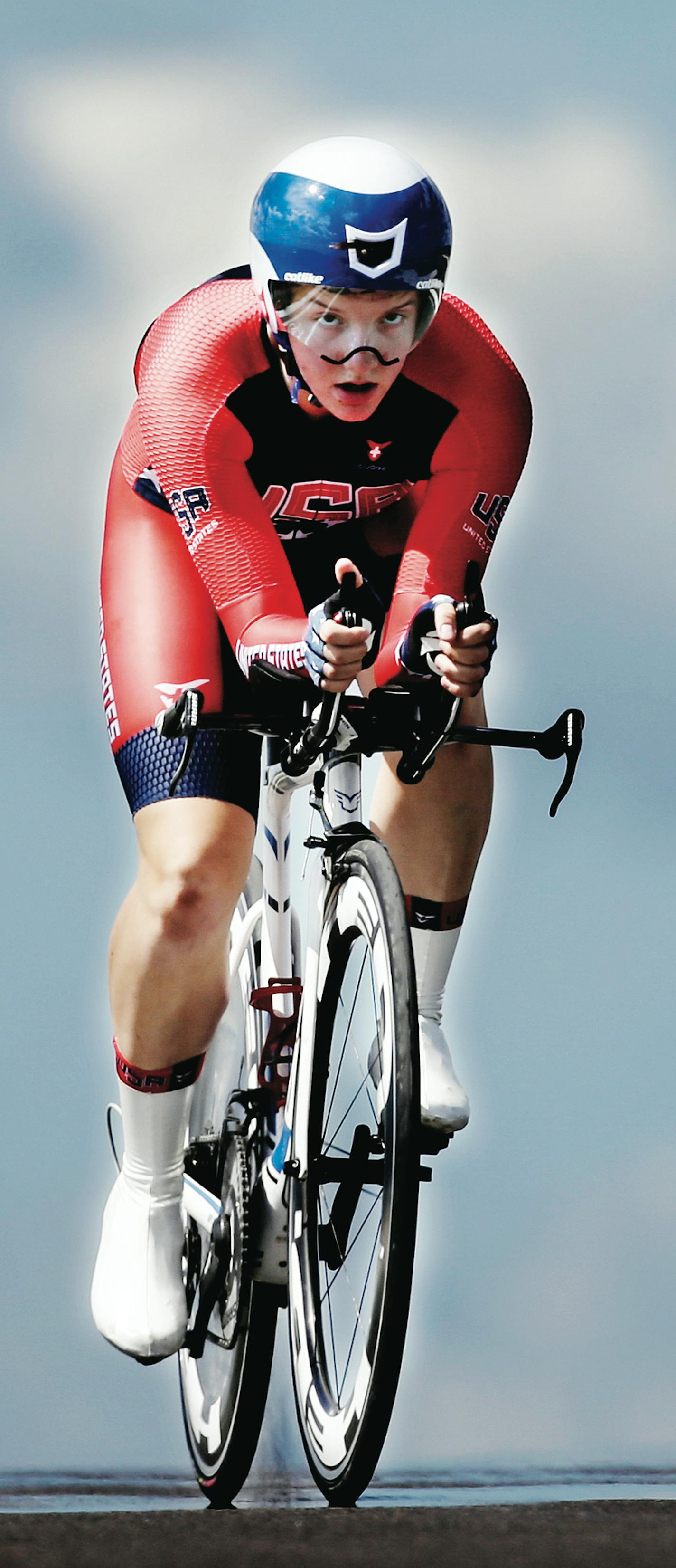 United States' Kelly Catlin pedals during the women's individual time trial cycling competition at the Pan Am Games in Milton, Ontario, Wednesday, July 22, 2015. Catlin won the gold medal in the event. (AP Photo/Felipe Dana) ORG XMIT: CAFD102