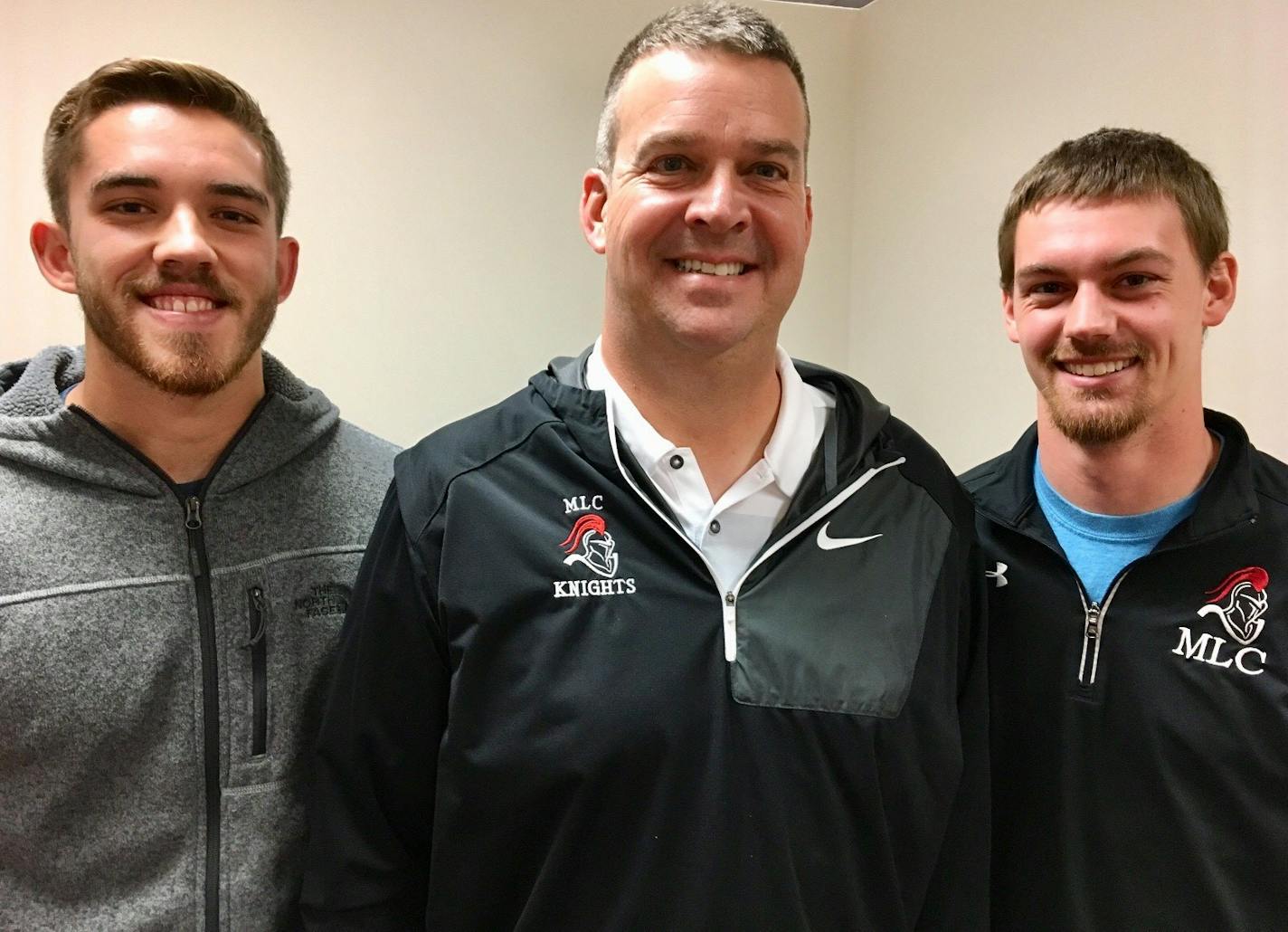 Patrick Reusse Star Tribune photo
Martin Luther receiver Harrison Hochmuth, coach Mark Stein and receiver John Arndt