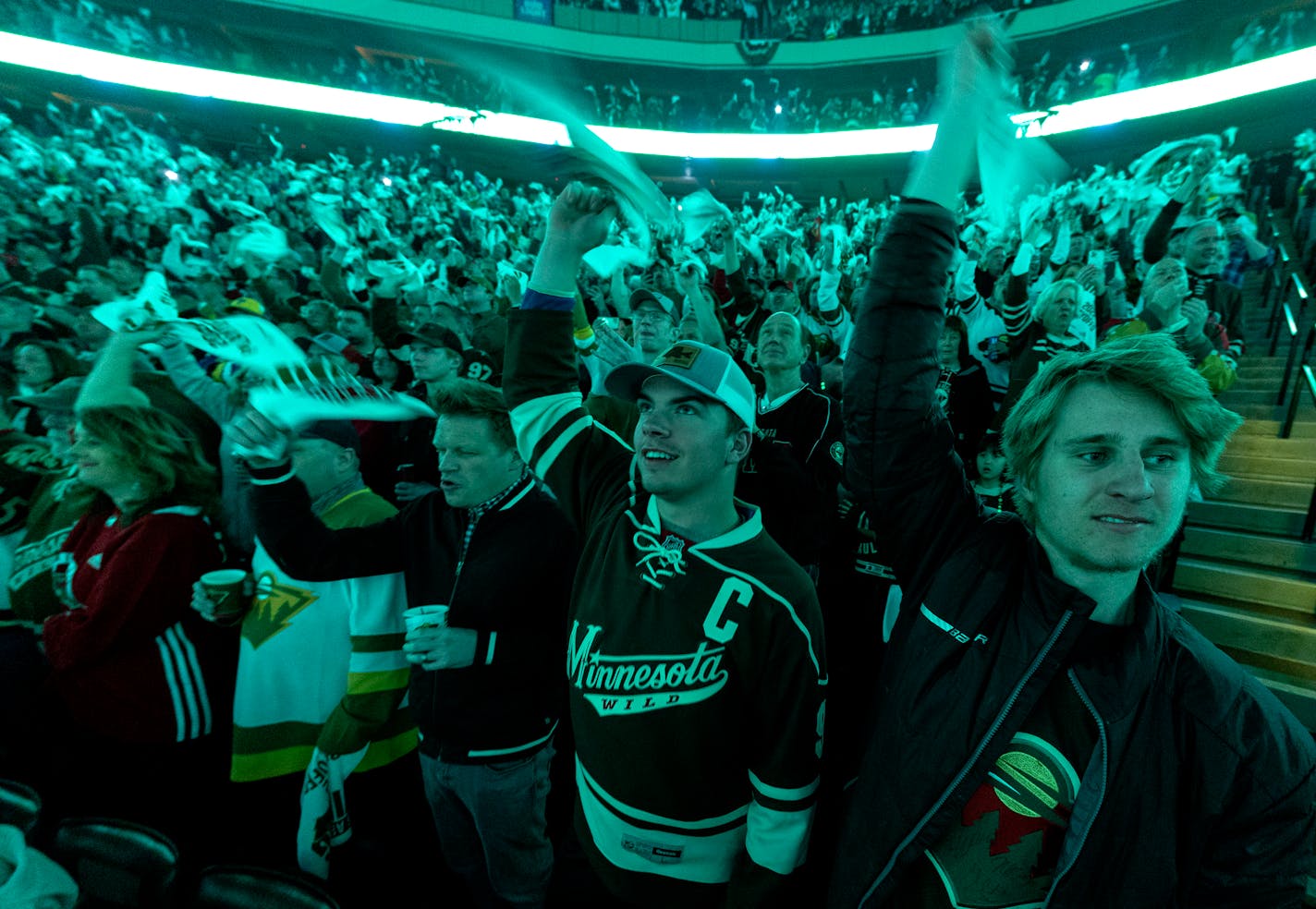 Fans stood for team introductions Tuesday in Game 2 of the NHL playoffs between the Wild and St. Louis Blues.