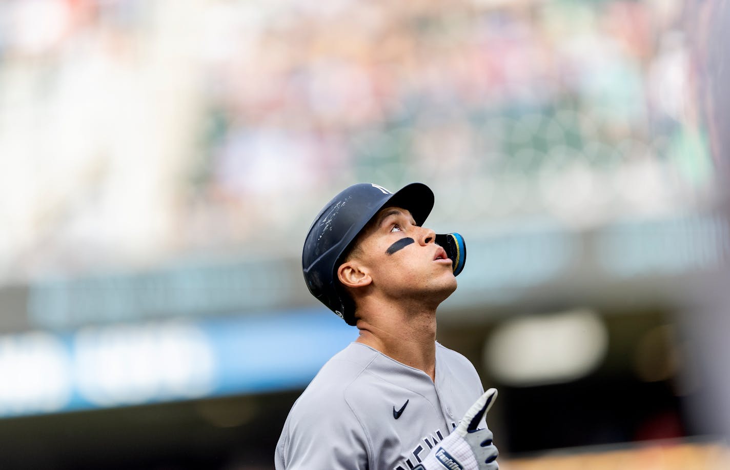 Aaron Judge (99) of the New York Yankees approaches home plate after hitting a homerun in the first inning Tuesday, June 7, at Target Field in Minneapolis, Minn. ] CARLOS GONZALEZ • carlos.gonzalez@startribune.com