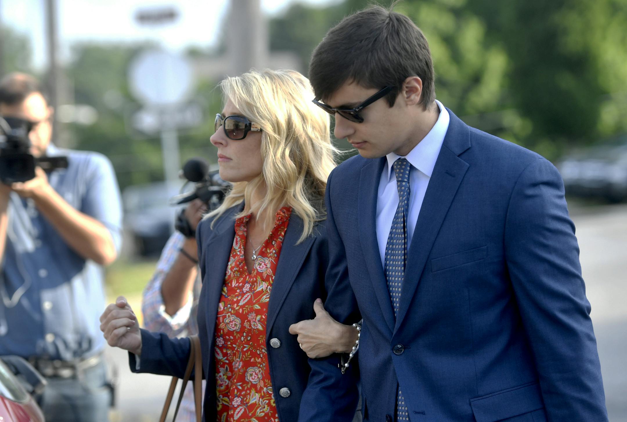 Beta Theta Pi fraternity brother Joe Sala arrives at the Centre County courthouse for another day of prelims in the death of Timothy Piazza on Monday, July 10, 2017 in Bellefonte, Pa. Testimony resumed Monday in a preliminary hearing for the Beta Theta Pi chapter and 16 of its members, accused in the February death of 19-year-old pledge Tim Piazza after a night of heavy drinking. (Abby Drey/Centre Daily Times via AP)