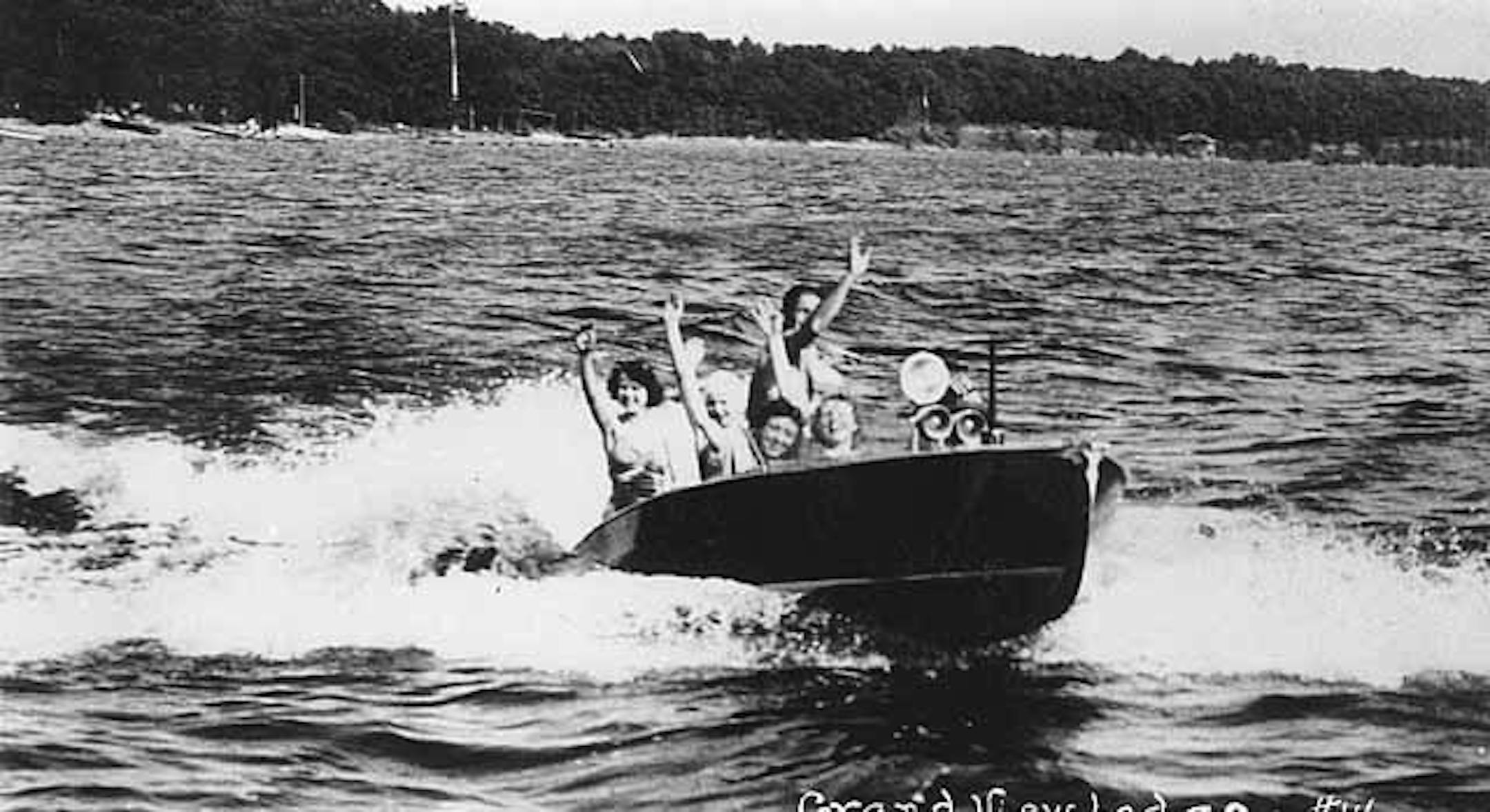 Boaters having fun on Gull Lake in this undated photo from Grand View Lodge. Photo courtsey Minnesota Historical Society.