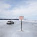 Cars were warned last March before driving on an ice road.
