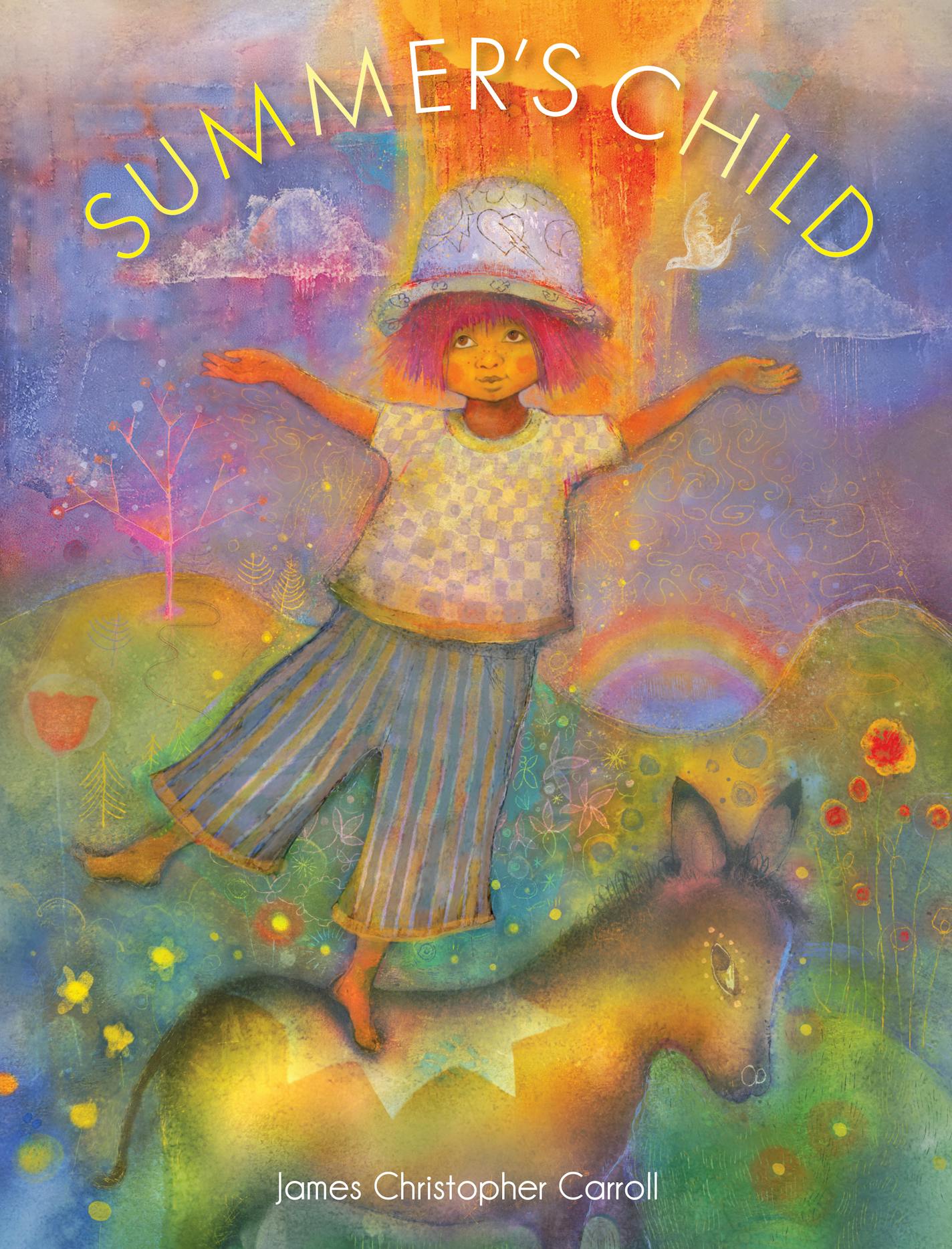 cover of Summer's Child is a pastel painting of a child and a donkey, under the sun