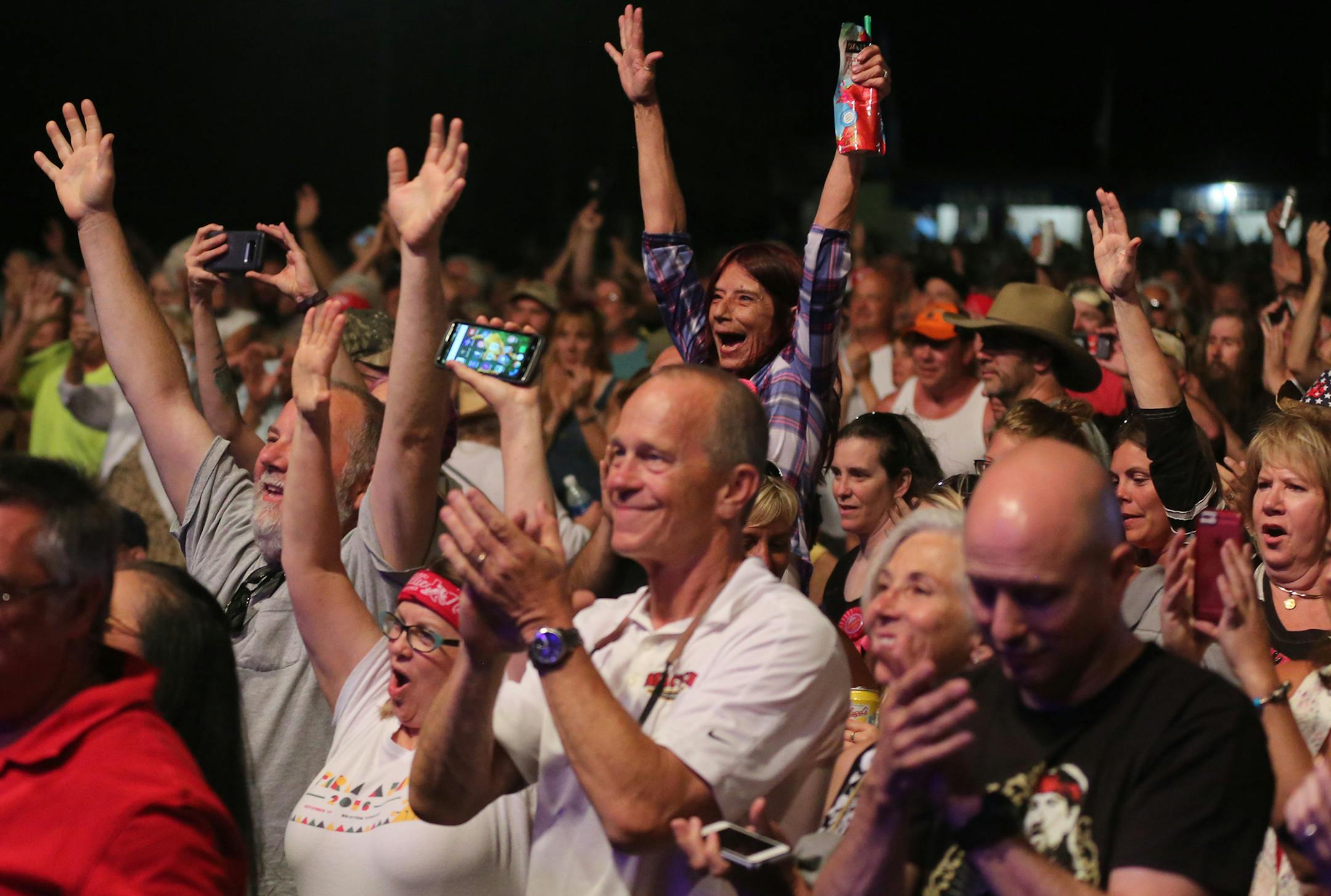 An appreciative crowd welcomed Willie Nelson as he took the stage with his band at the amphitheater at Treasure Island casino Friday, June 9, 2017, in Welch, MN.] DAVID JOLES ï david.joles@startribune.com A look at the new amphitheater set-up at Treasure Island Casino where they are staging nine big shows this summer, starting with Willie Nelson w bruce Hornsby and Charlie Daniels on friday. feature on the venue, crowd w some review of the music.