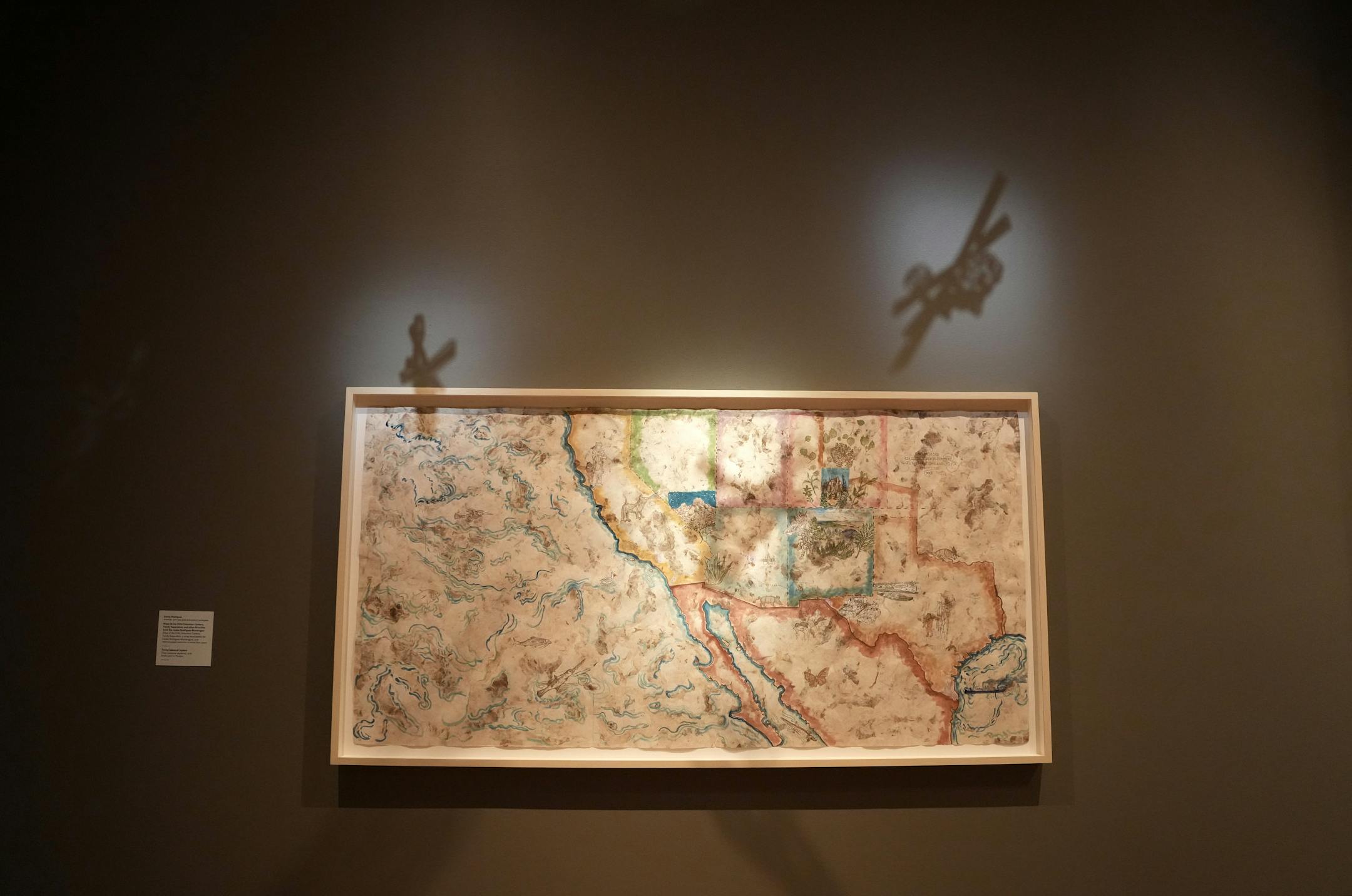 A piece by Sandy Rodriguez, Mapa de los Child Detention Centers, Family Separation, and other Atrocities from the Codex Rodriguez-Mondragon hangs in the new ReVisión: Art in the Americas exhibit during a press preview Thursday, June 29, 2023 at the Minneapolis Institute of Art in Minneapolis. ] ANTHONY SOUFFLE • anthony.souffle@startribune.com