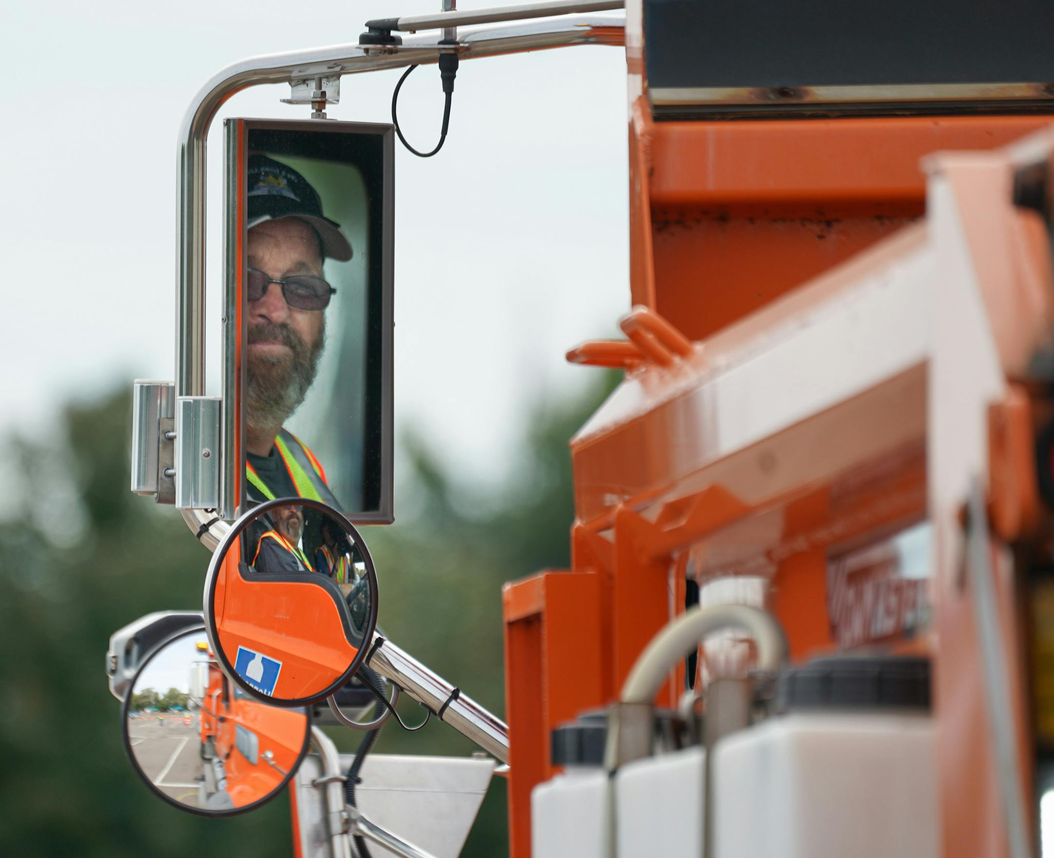 Dave Poppler, from Hennepin County, watched his mirrors as he backed his snow plow right up to a barricade. Minneapolis, Ramsey County and Hennepin County practiced complicated snow plow maneuvers in the parking lot adjacent to the Minnesota State Fair nicknamed the Roadeo by drivers. ] GLEN STUBBE &#x2022; glen.stubbe@startribune.com Thursday, September 26, 2019 Over 50 drivers from St Paul, Minneapolis, Ramsey County and Hennepin County practiced complicated snow plow maneuvers in the parking