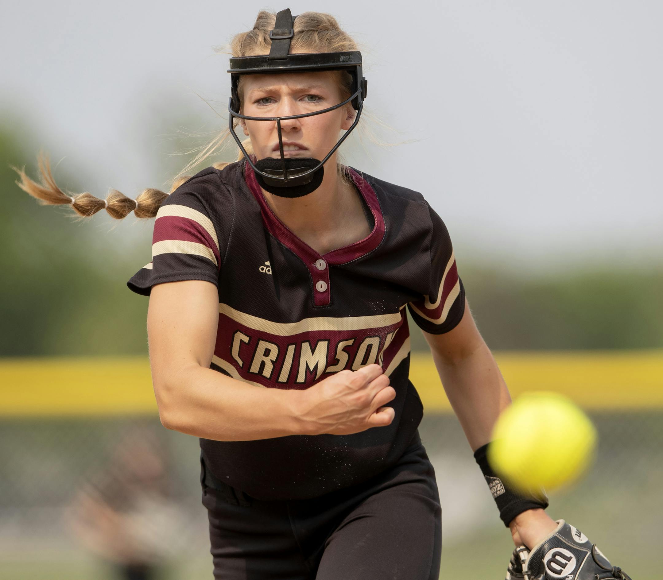 Maple Grove pitcher Ava Dueck (26) in the first inning. ] CARLOS GONZALEZ &#x2022; cgonzalez@startribune.com &#x2013; Brooklyn Park, MN &#x2013; May 30, 2019, High School / Prep Softball, Class 4A, Section 5 softball final, Maple Grove vs. Champlin Park