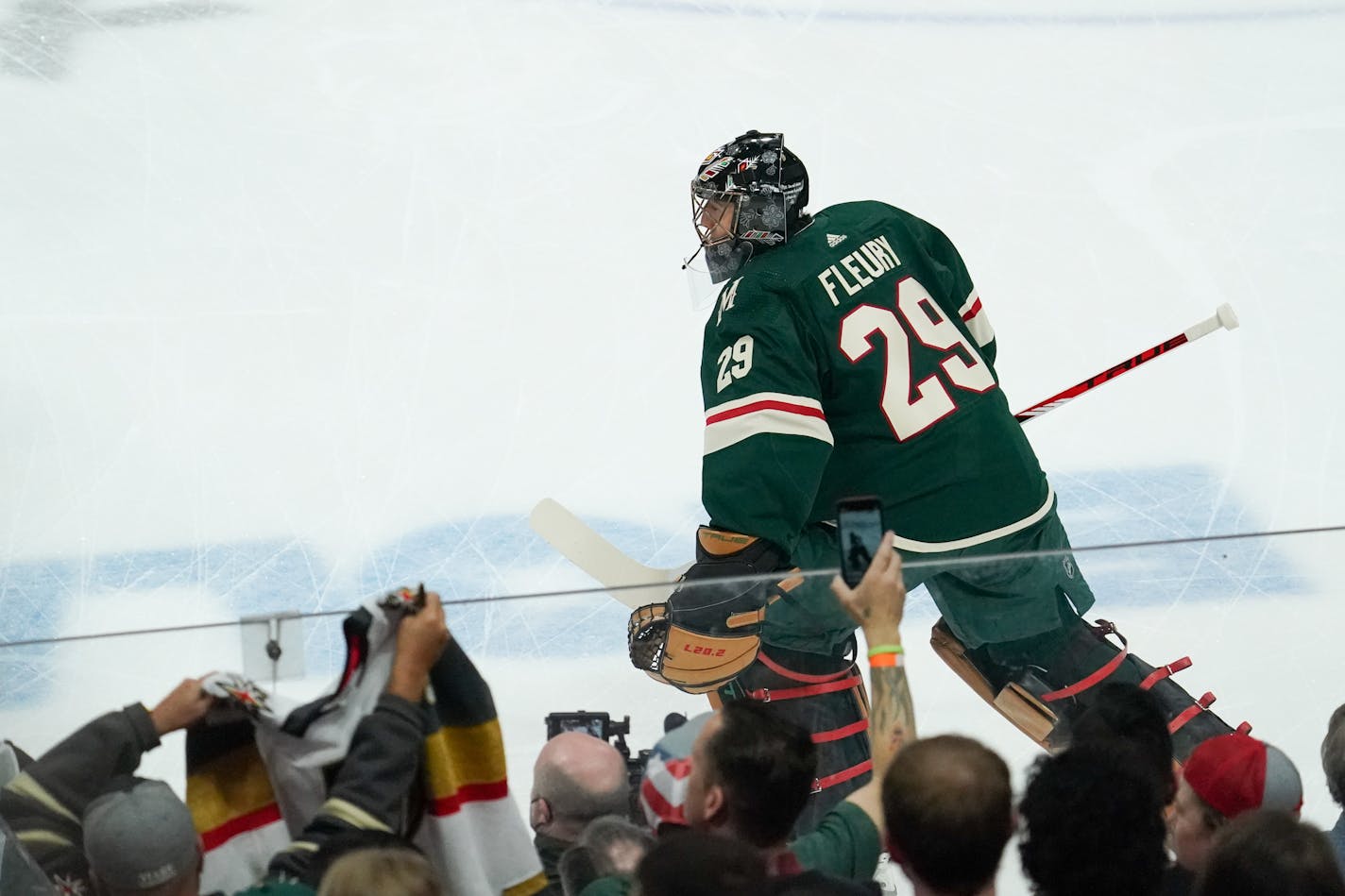 New Wild goalie Marc-Andre Fleury was on the ice practivcing with the team just hours after arriving in Minnesota. The Minnesota Wild hosted the Vegas Golden Knights at the Xcel Energy Center, Monday, March 21, 2022, St. Paul, Minn. ] GLEN STUBBE • glen.stubbe@startribune.com