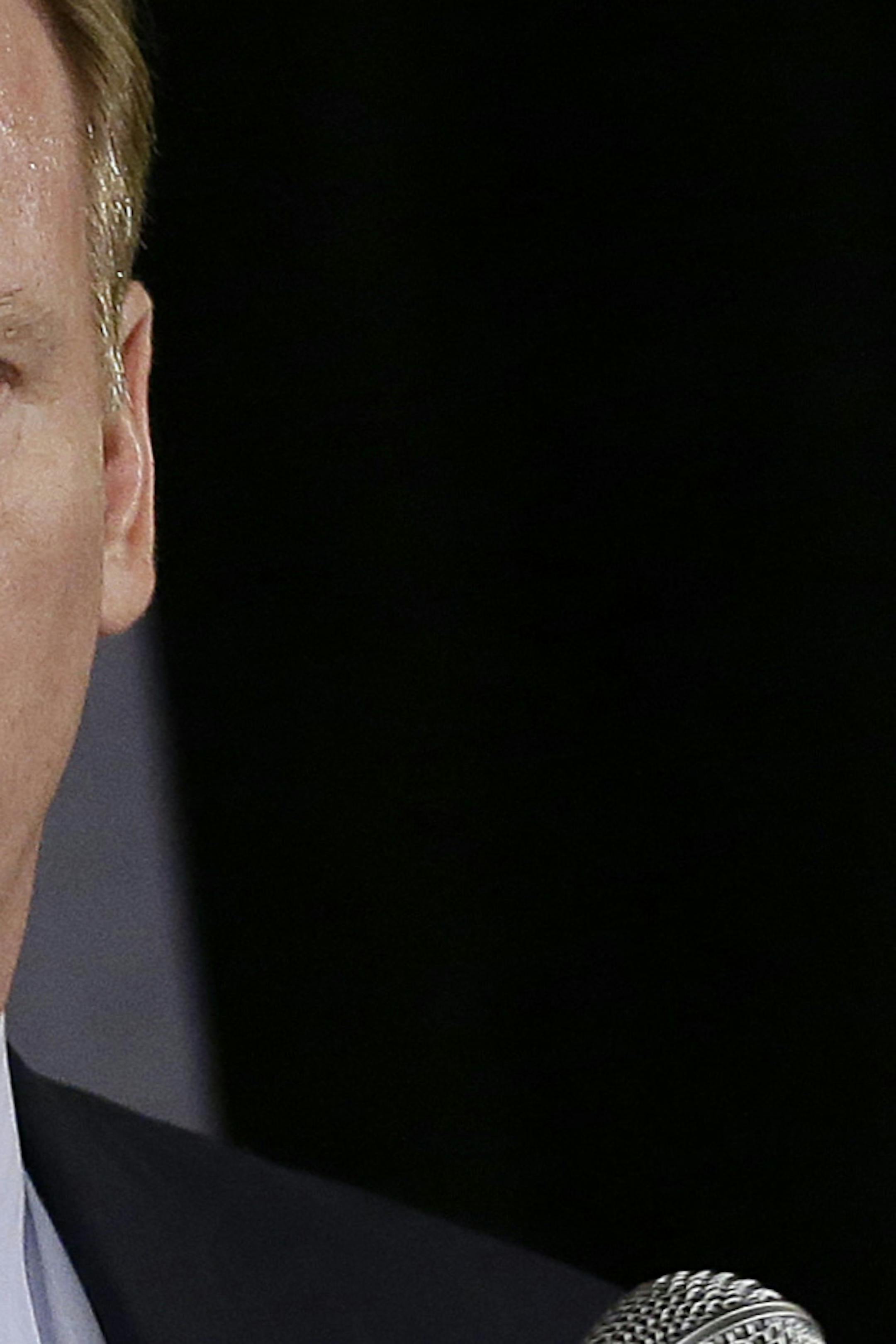 NFL Commissioner Roger Goodell speaks to reporters during the NFL's spring meetings in San Francisco, Wednesday, May 20, 2015. (AP Photo/Jeff Chiu)