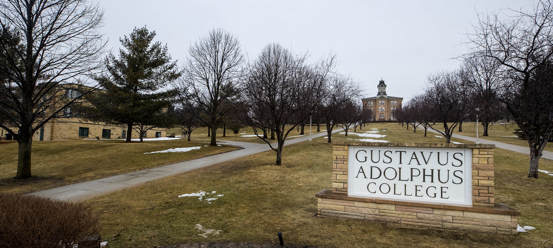 Gustavus Adolphus College in St. Peter, MN. Gustavus Adolphus College was hit by a tornado in 1998 destroying 2,000 trees and 80 percent of the windows on campus buildings. ] CARLOS GONZALEZ &#x2022; cgonzalez@startribune.com &#x2013; March 26, 2018, 20 the anniversary of Tornado that hit Minnesota River Valley in March 1998 hitting St. Peter and Comfrey, a city of 40.