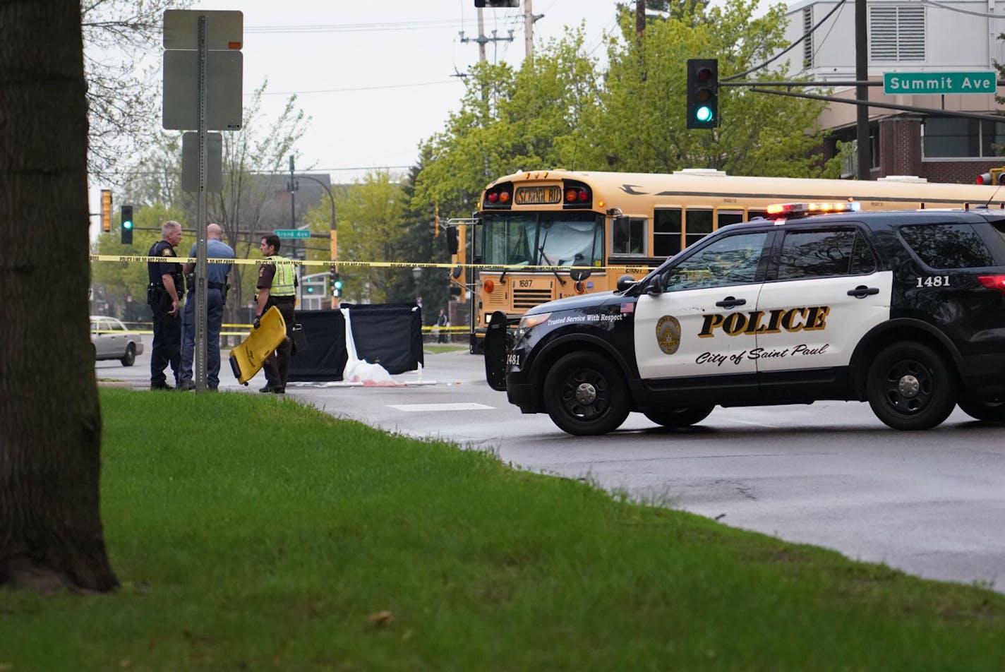 St. Paul police at Snelling and Summit avenues investigated a fatal crash involving a school bus and a bicyclist on Wednesday afternoon.