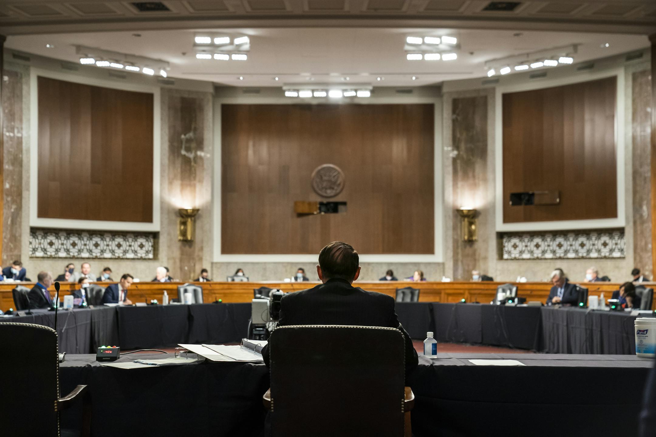Former Deputy Attorney General Rod Rosenstein testifies before a Senate Judiciary Committee hearing on Capitol Hill in Washington, Wednesday, June 3, 2020. (Jim Lo Scalzo/Pool via AP)