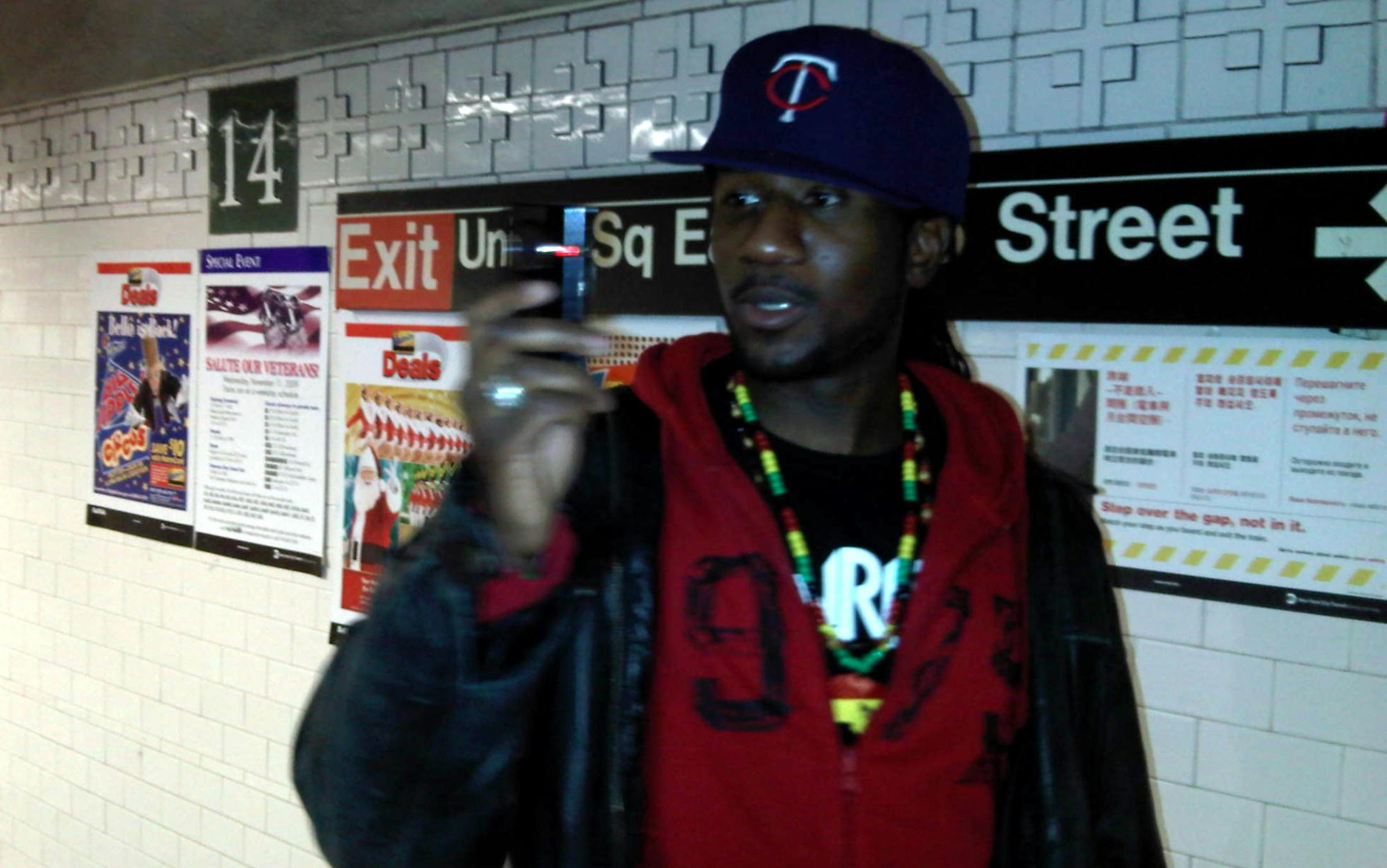 Toki Wright at the 14th Street-Union Station catching the subway to Brooklyn after the Fresh Air Tour. The tour features Rhymesayers Entertainments' artists headliner Brother Ali, Evidence, BK-One and Toki Wright.