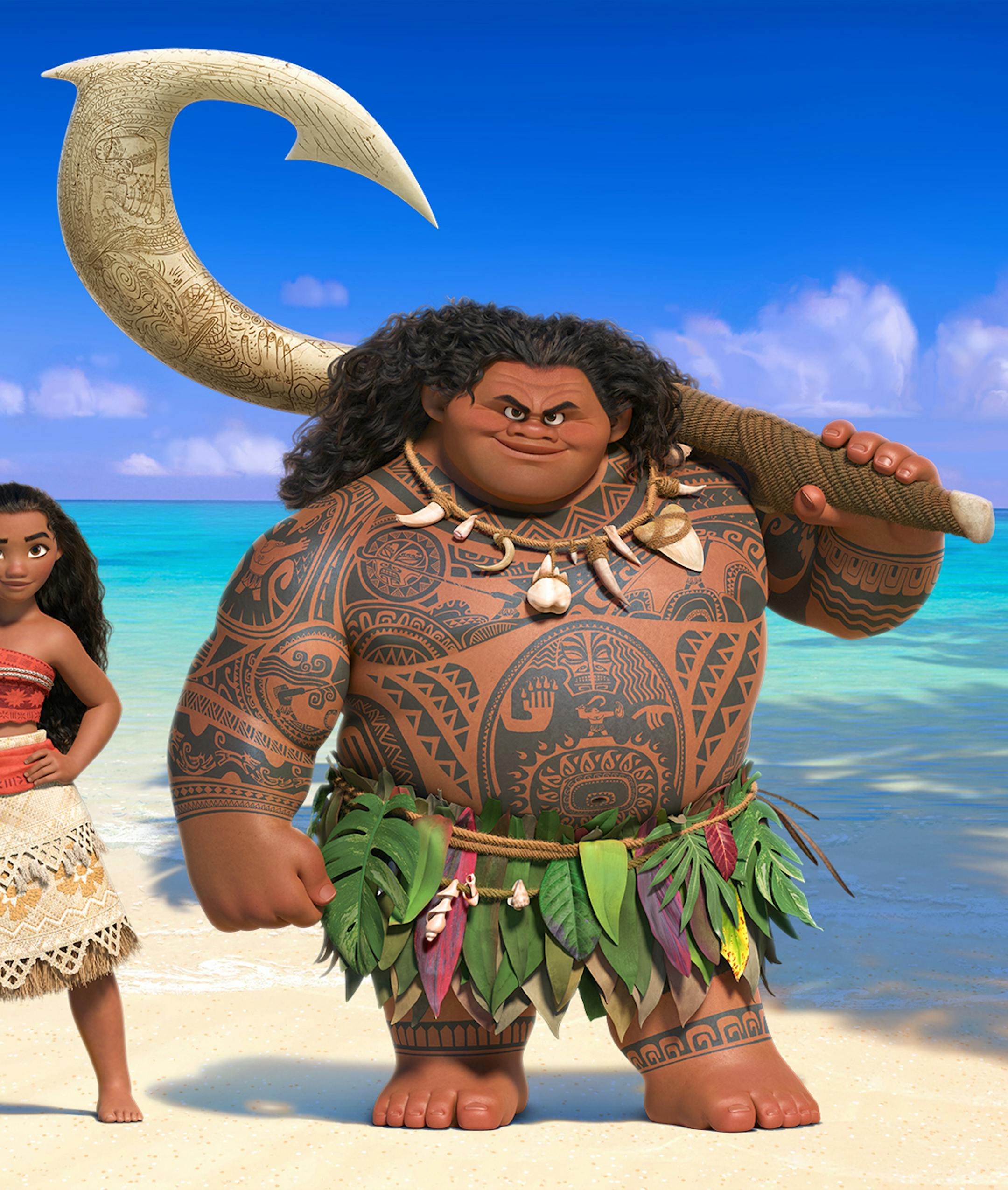 This image released by Discney shows characters Moana, voiced by Auli'i Cravalho, left, and Maui, voiced by Dwayne Johnson, from the upcoming animated film, "Moana." The film will be released in U.S. theaters on Nov. 23, 2016. (Disney via AP)