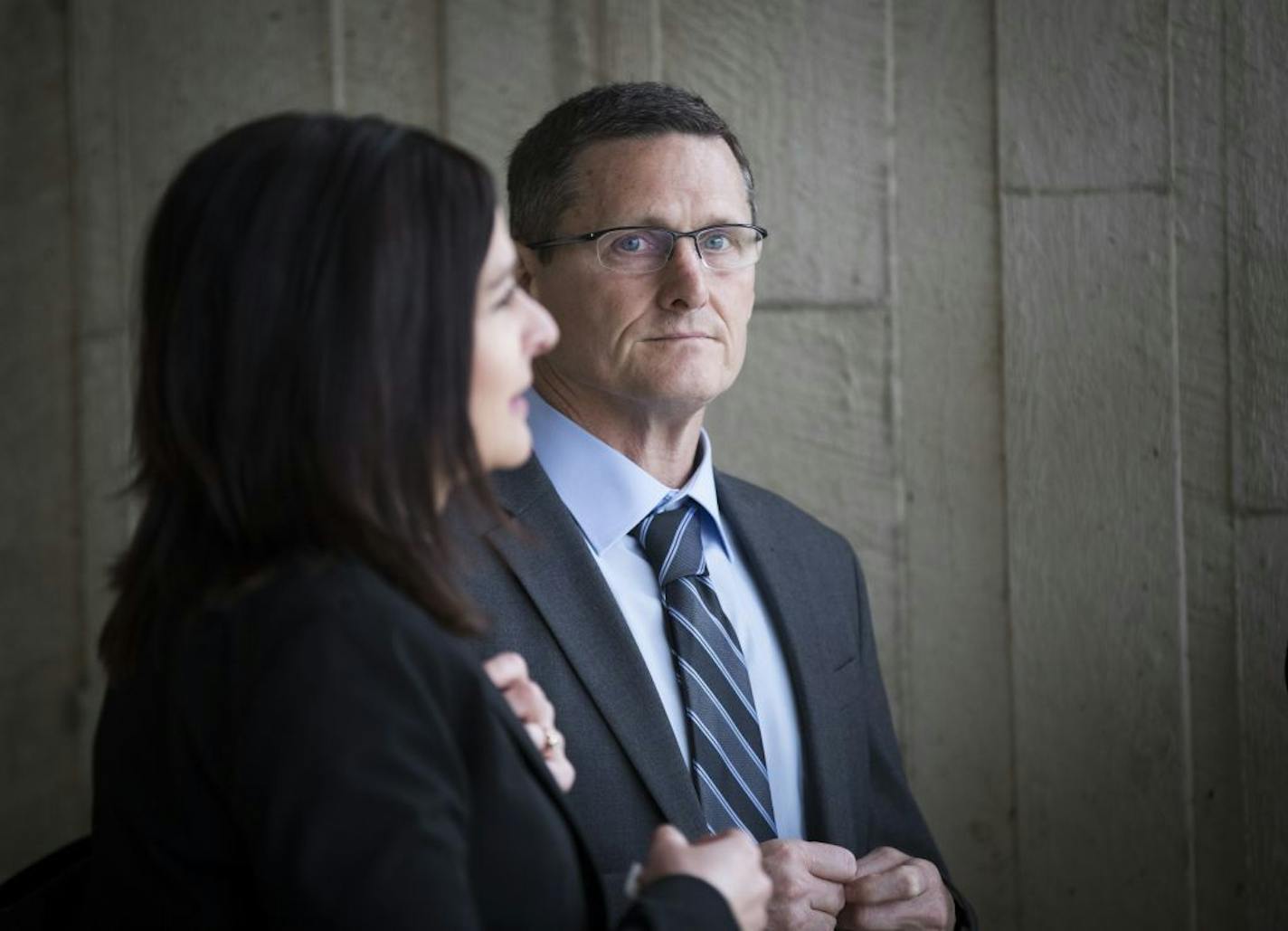 Thomas Duvall left the Dakota County Judicial Center in Hastings, Minn., on Wednesday, April 19, 2017. He is petitioning to be released from the Minnesota Sex Offender Program. Don't know who the woman at left is, I think an escort.