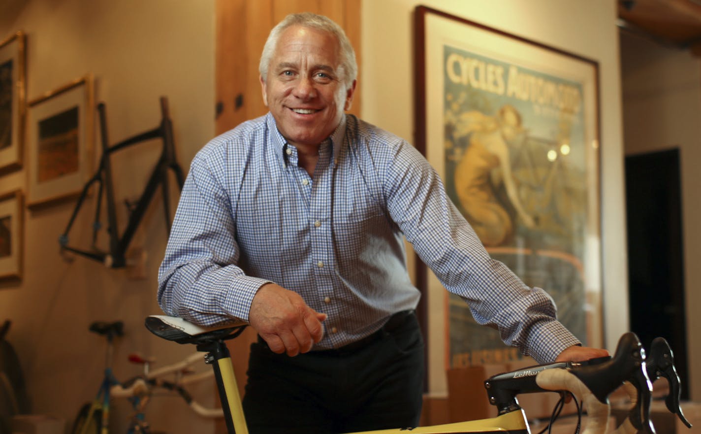 Greg LeMond with one of his new bicycles last week in LeMond Bicycles' North Loop offices. ] JEFF WHEELER &#xe2;&#x20ac;&#xa2; jeff.wheeler@startribune.com Greg LeMond, the only U.S. winner of the fabled Tour de France bike race, is launching a new line of bicycles bearing his name from a headquarters in Minneapolis' North Loop. Greg LeMond was photographed Tuesday afternoon, October 14, 2014 in the offices of LeMond Bicycles. ORG XMIT: MIN1410191441504715