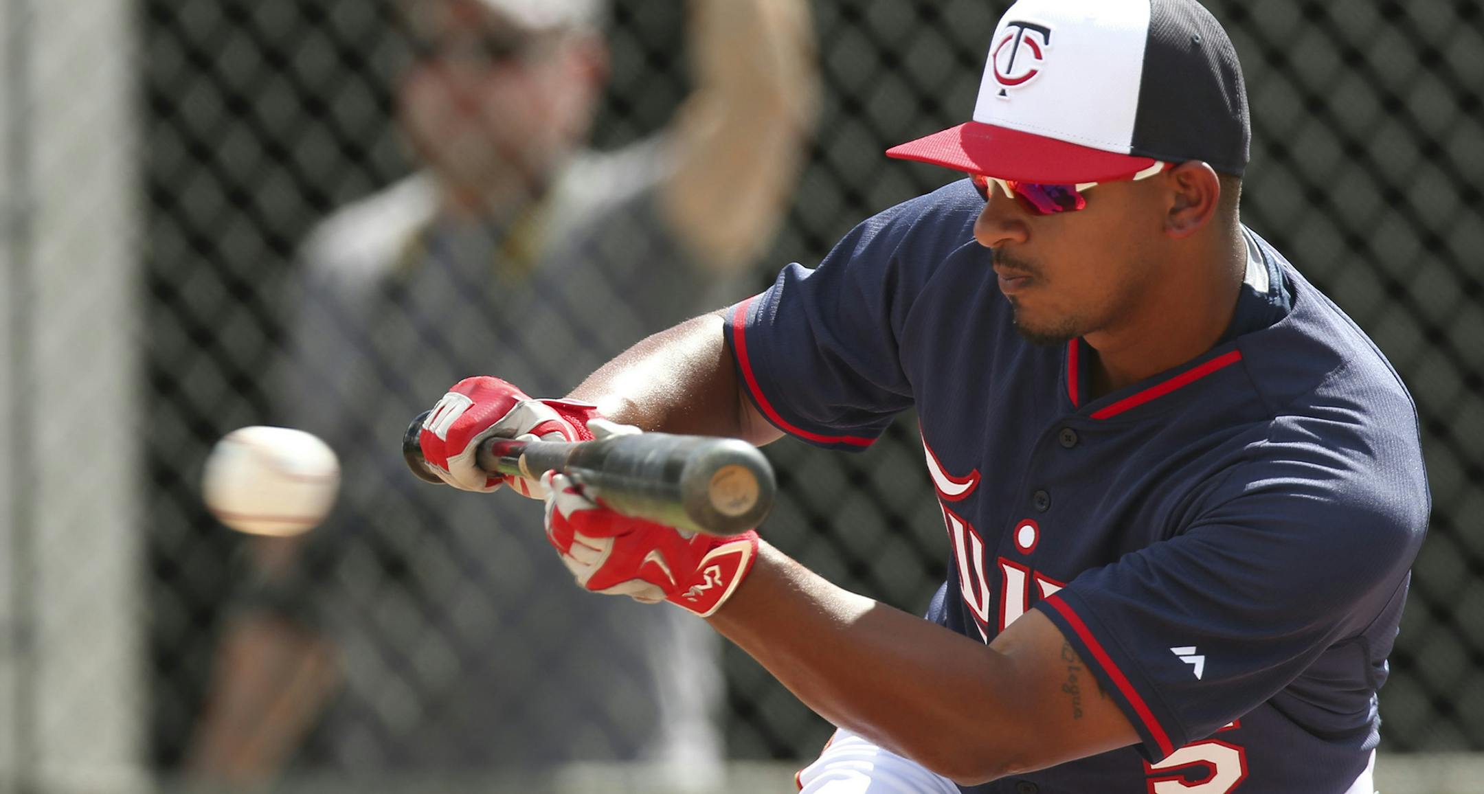 Twins infielder Eduardo Escobar took part in a bunting exercise late Tuesday morning at Hammond Stadium. ] JEFF WHEELER &#xd4; jeff.wheeler@startribune.com The Twins held another spring training workout Tuesday morning, March 3, 2015, at Hammond Stadium in Fort Myers, FL. ORG XMIT: MIN1503031724450537