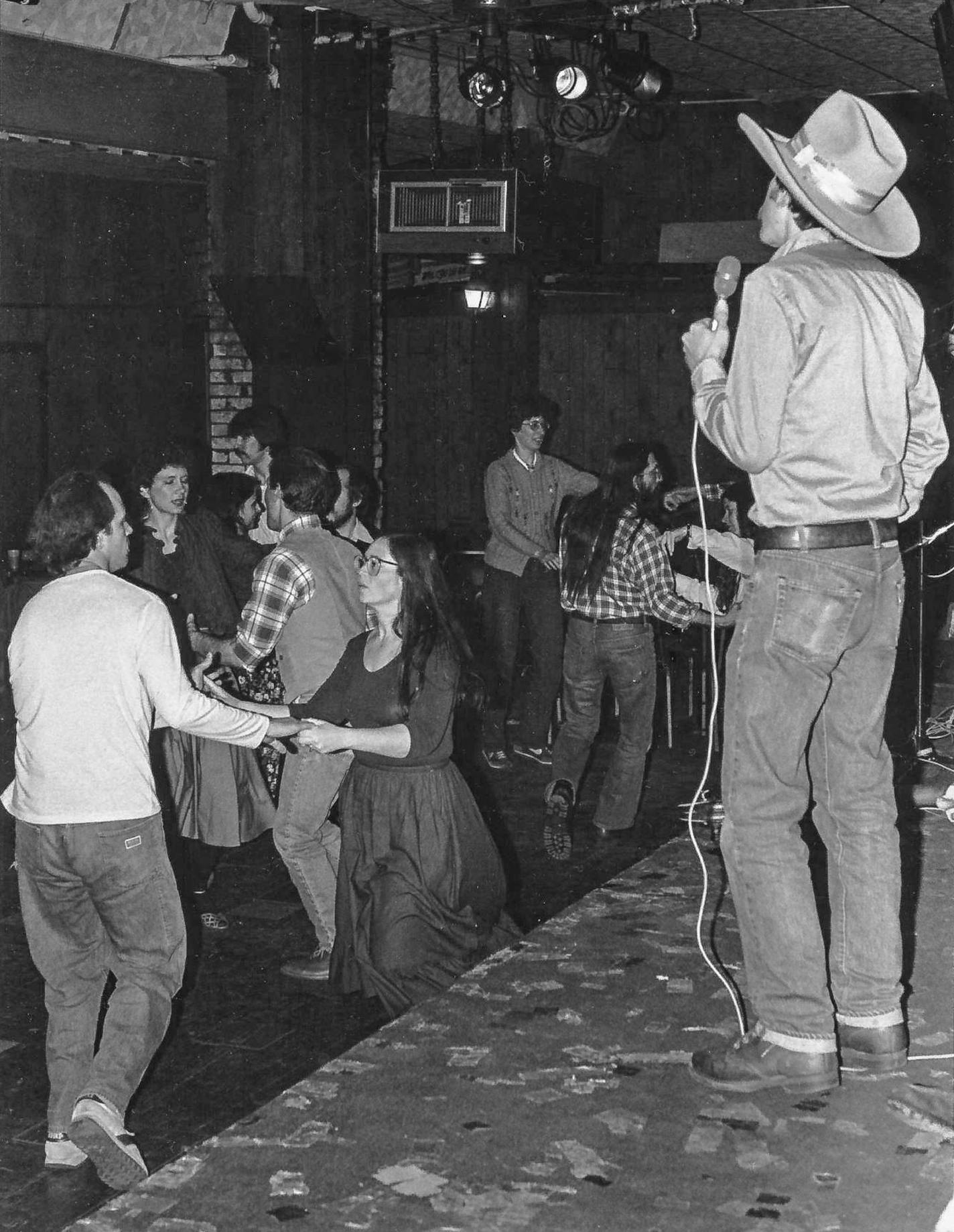 Pop Wagner called the dance during a 1983 Monday Night Square Dance event at Union Bar in Minneapolis.