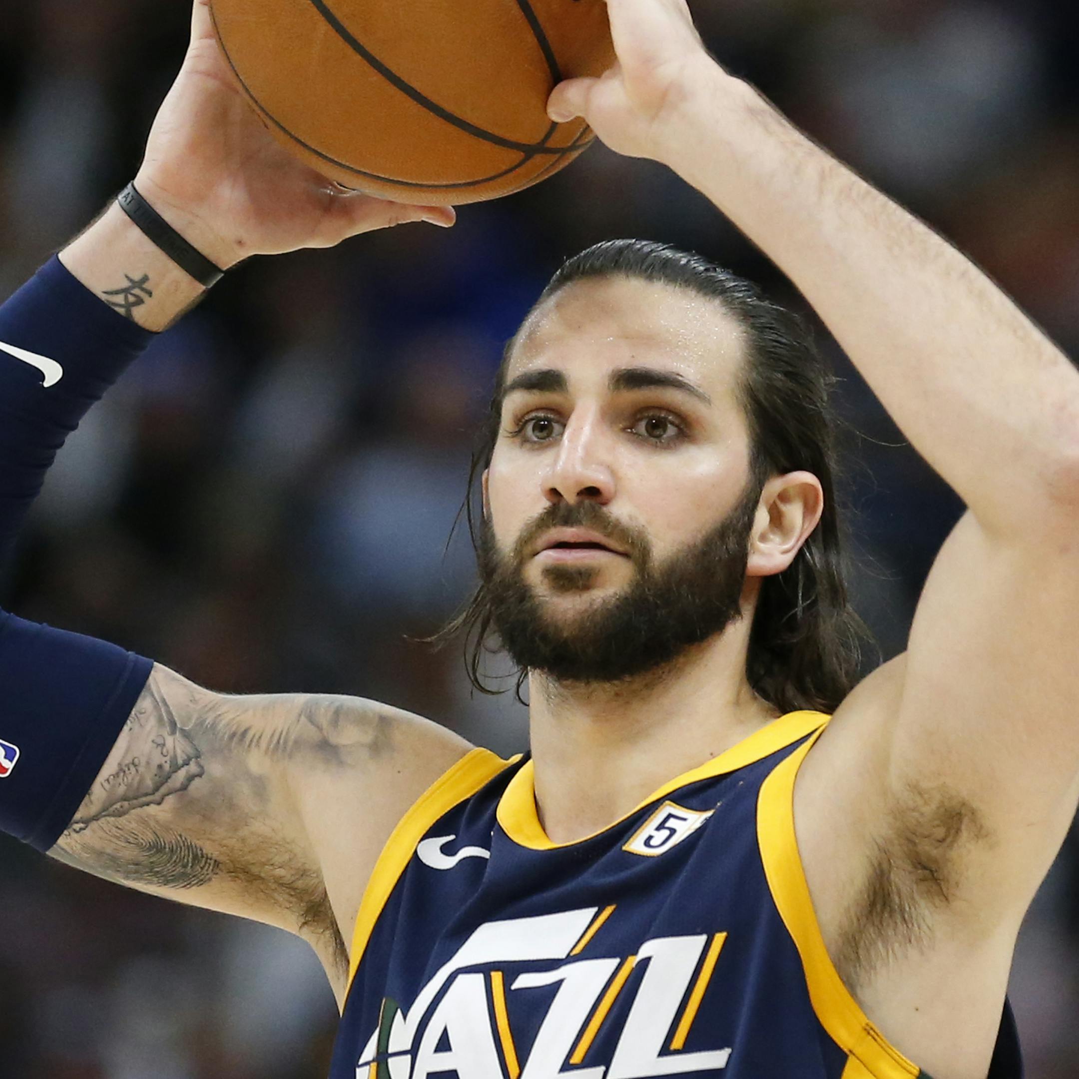 Utah Jazz guard Ricky Rubio (3) passes the ball in the second half during an NBA basketball game against the Atlanta Hawks Tuesday, March 20, 2018, in Salt Lake City. (AP Photo/Rick Bowmer)