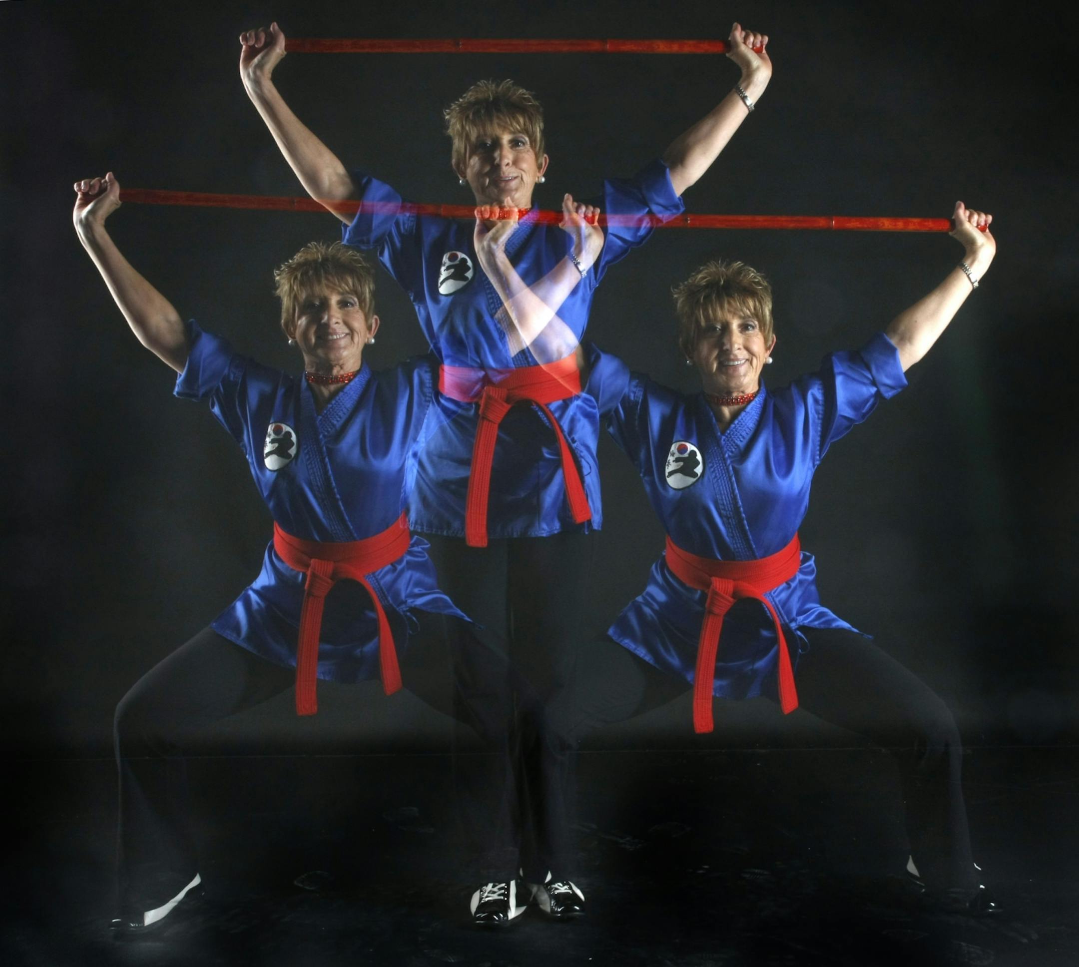 How I got this Body - Annette Fragale, 75 years, teaches yoga and other forms of excercise including 'Chinese wand', which uses bamboo sticks. In this multiple exposure photo Fragale is seen three times in the process of the movement " horse on a tightrope'.