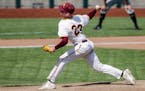 In this May 27, 2018, photo, Minnesota's Max Meyer works against Purdue during the NCAA Big Ten baseball championship game in Omaha, Neb. The Gophers 