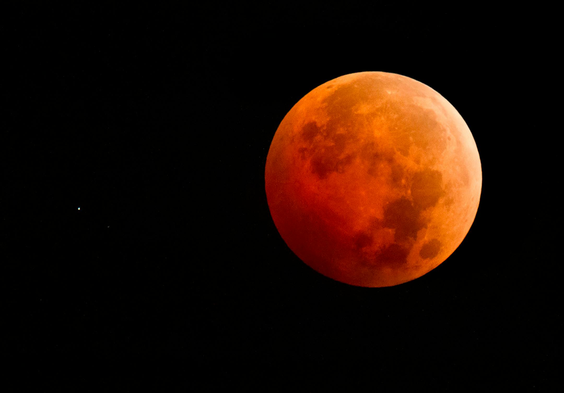 Blood moon (lunar eclipse) over a Wabasha County farm.