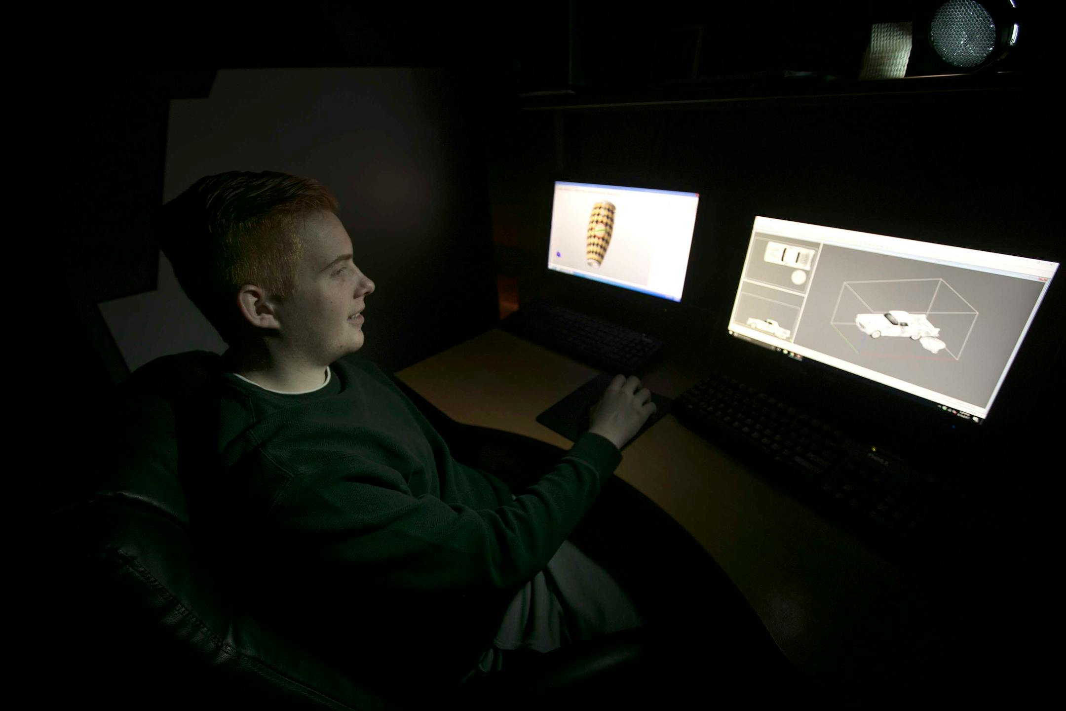 Jack Danielson looked at model of an urn thatís was created by a 3- D printing machine used to make customs urns Tuesday March 14, 2017 in Eden Prairie, MN.] JERRY HOLT ï jerry.holt@startribune.com