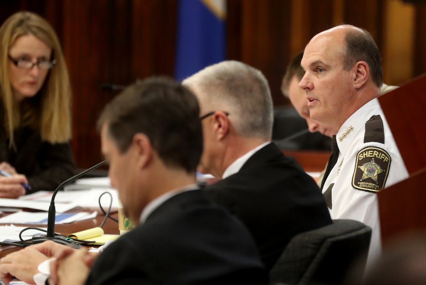 A coalition of Twin Cities advocates for immigrants and minority groups plans to showed up at a Hennepin County Board budget hearing to protest rising arrests and deportations of immigrants Tuesday, Nov. 21, 2017, at the Government Center in Minneapolis, MN. Here, Hennepin County Sheriff Rich Stanek, right, took questions during his budget presentation.] DAVID JOLES &#xef; david.joles@startribune.com A meeting of the Hennepin County Board public safety committee