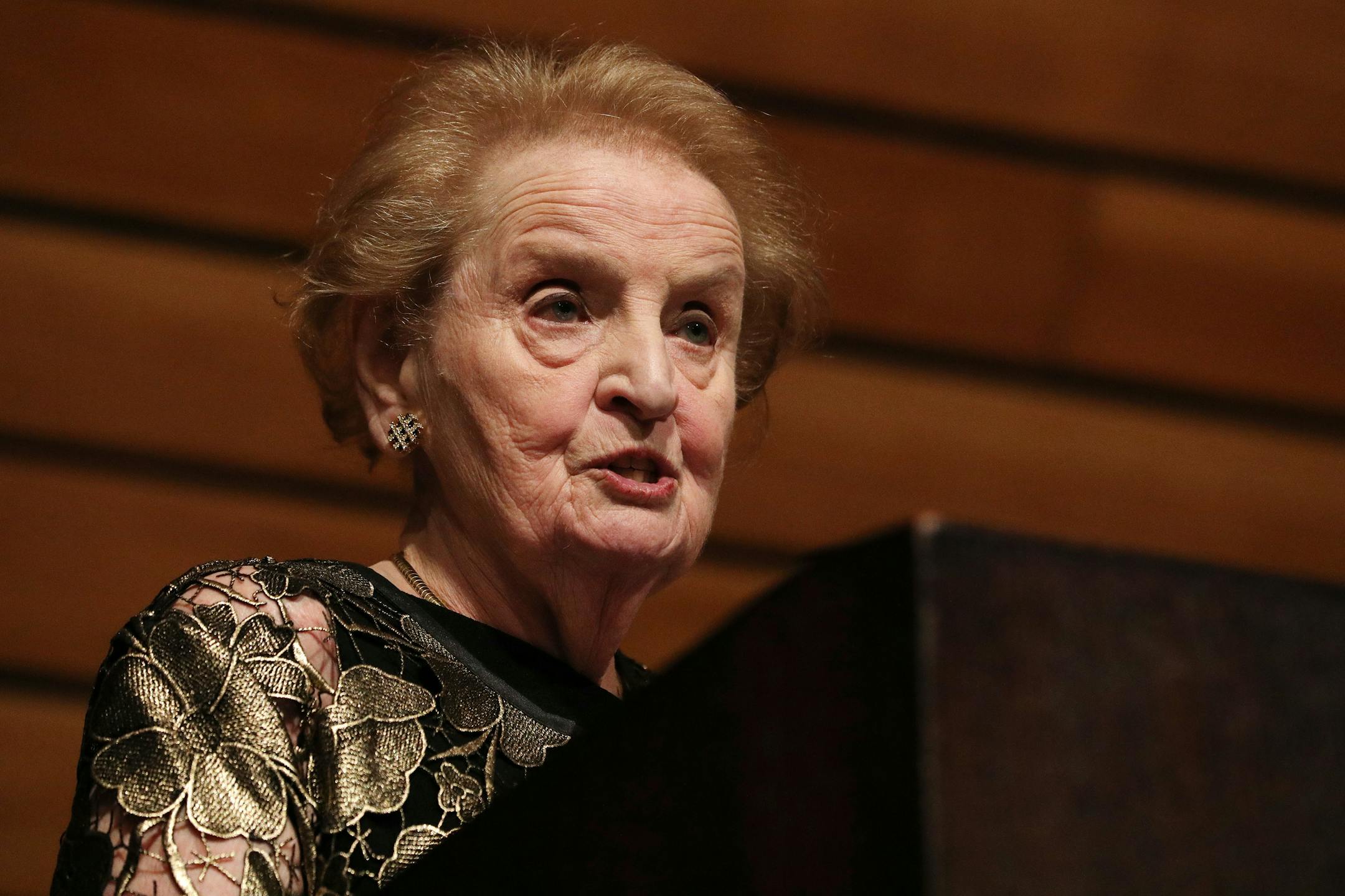 Former Secretary of State Madeleine Albright in 2018 at the McNamara Alumni Center on the University of Minnesota's campus in Minneapolis.