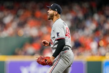 Twins pitcher Pablo López celebrated a strikeout during Sunday’s victory in Houston.