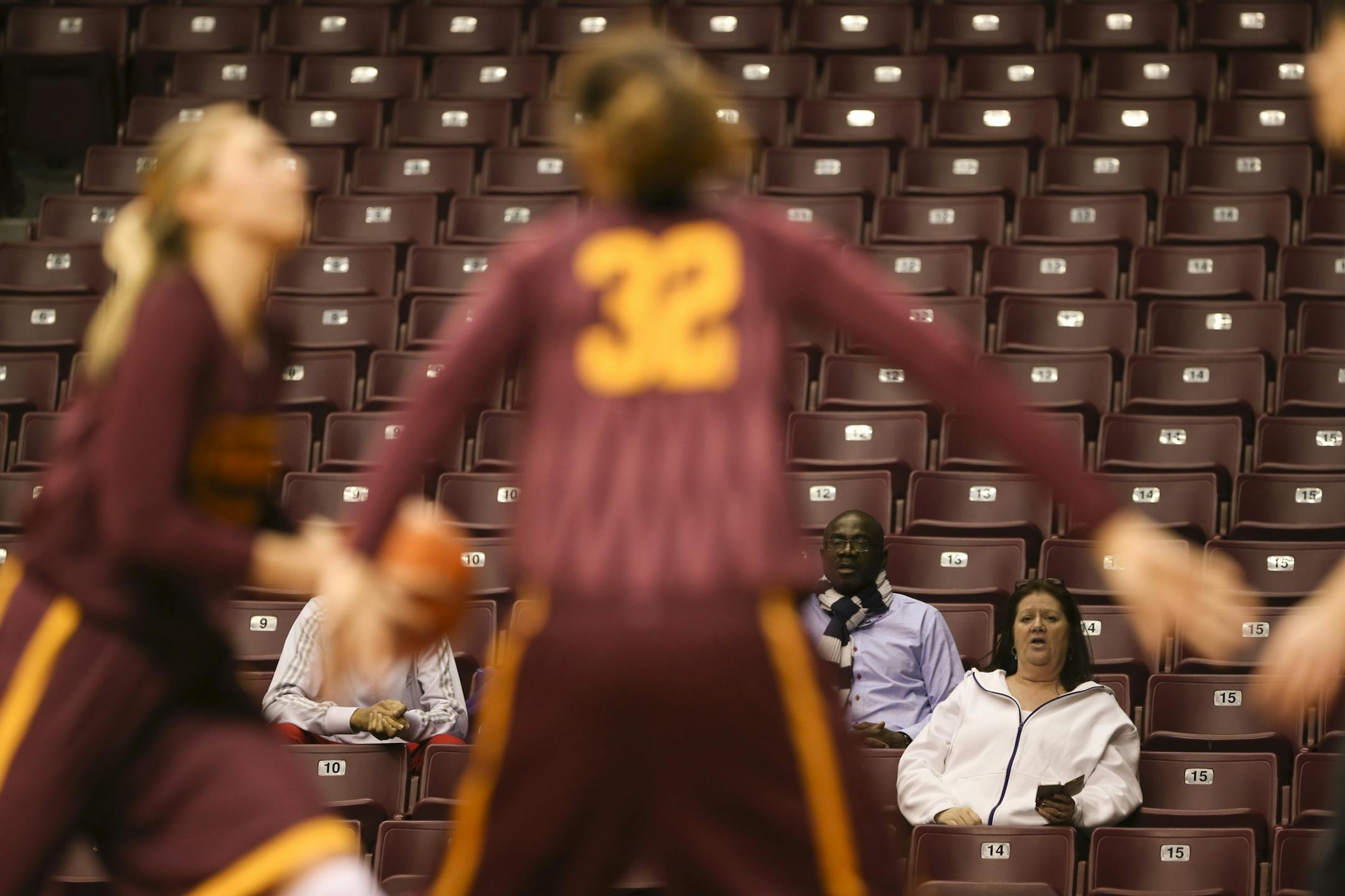 The Gophers' 6-5 center Amanda Zahui B.'s family are visiting her from Stockholm, Sweden this week. Alex and Ann-Sofi Zahui Bazoukou watched their daughter, Amanda (32), at her practice Wednesday afternoon, December 18, 2013 at Williams Arena.