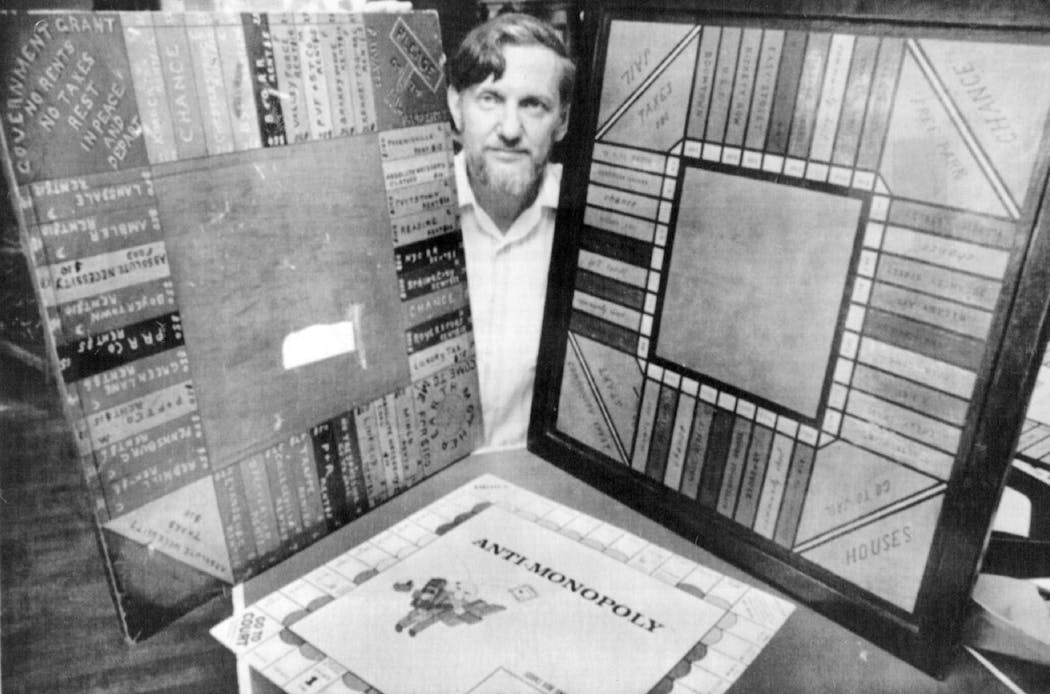 Ralph Anspach demonstrated in 1976 how Monopoly was once played on homemade boards before Parker Brothers began manufacturing it.